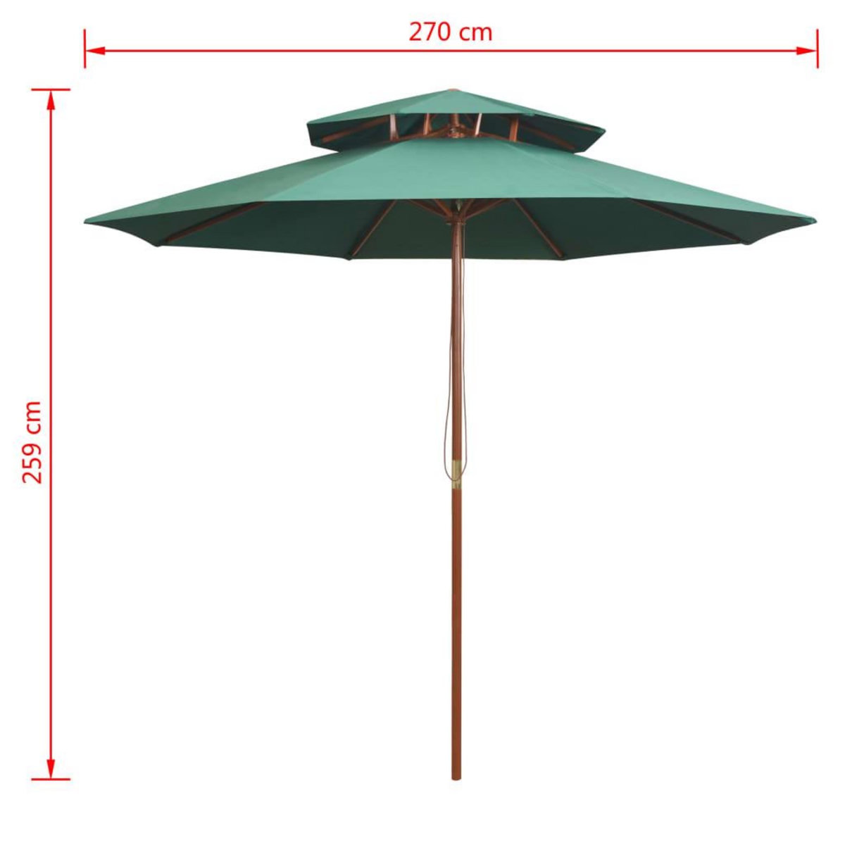 VIDAXL Parasol a deux etages avec poteau en bois 270 x 270 cm vert