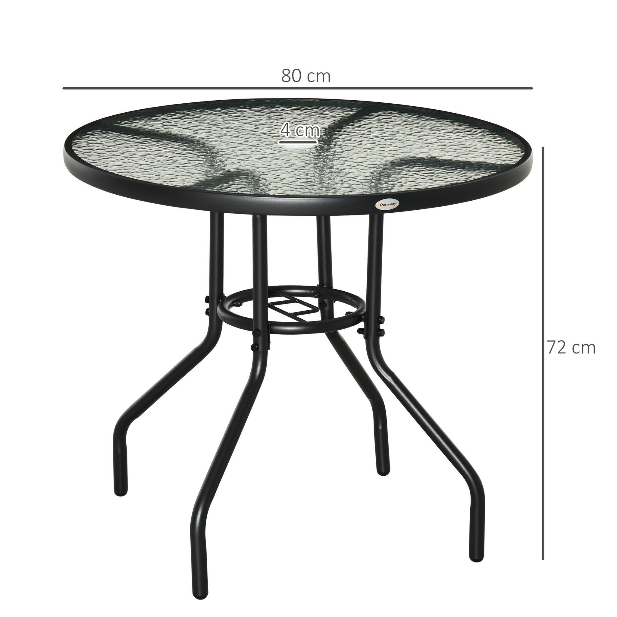 Voir la diapositive 3 : OUTSUNNY Table de jardin ronde dia. 80 x 72H cm - espace central parasol - métal noir plateau verre trempé texturé