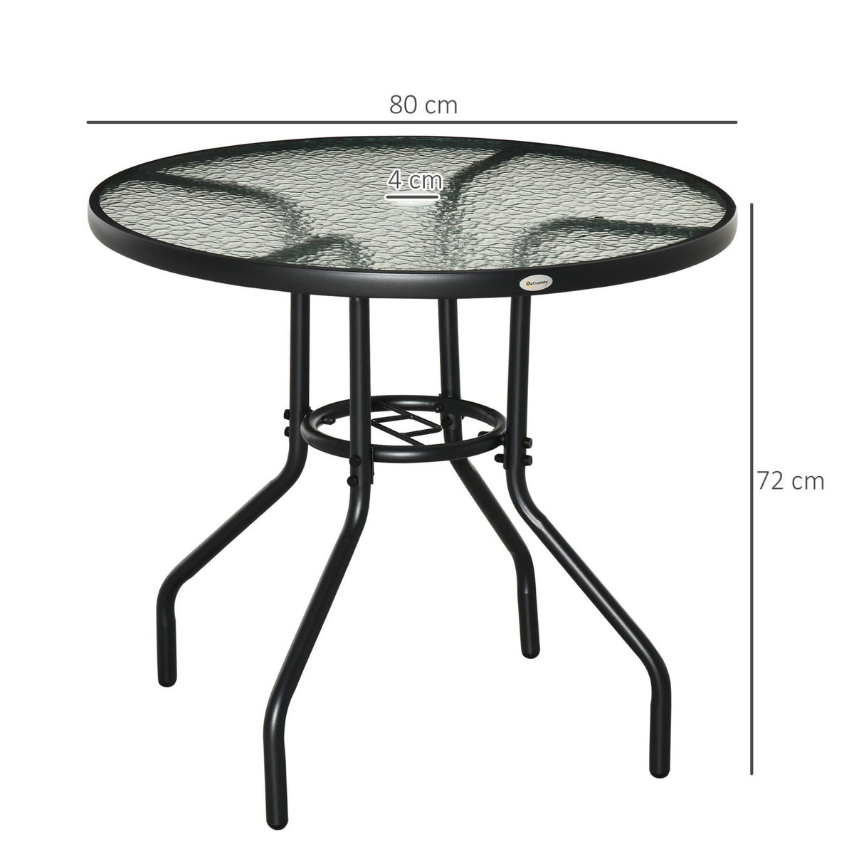 OUTSUNNY Table de jardin ronde dia. 80 x 72H cm - espace central parasol - métal noir plateau verre trempé texturé