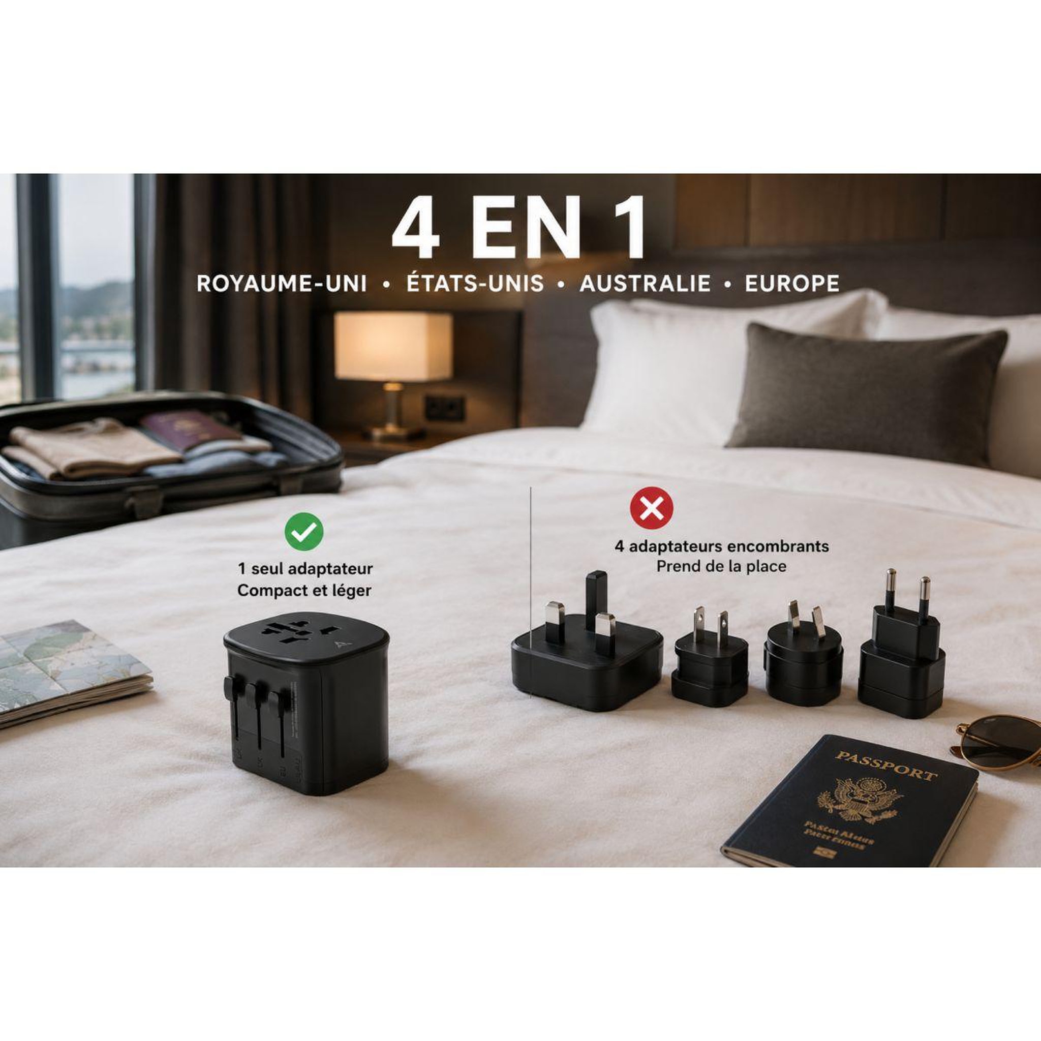 Voir la diapositive 3 : ADEQWAT Adaptateur de voyage monde 30w