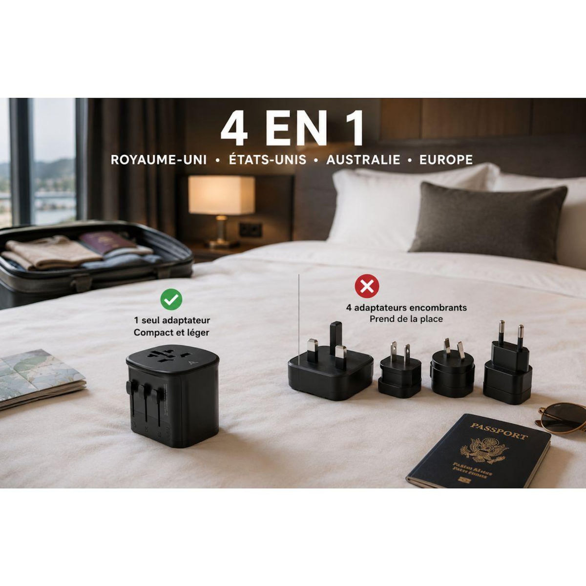 ADEQWAT Adaptateur de voyage Monde 30W