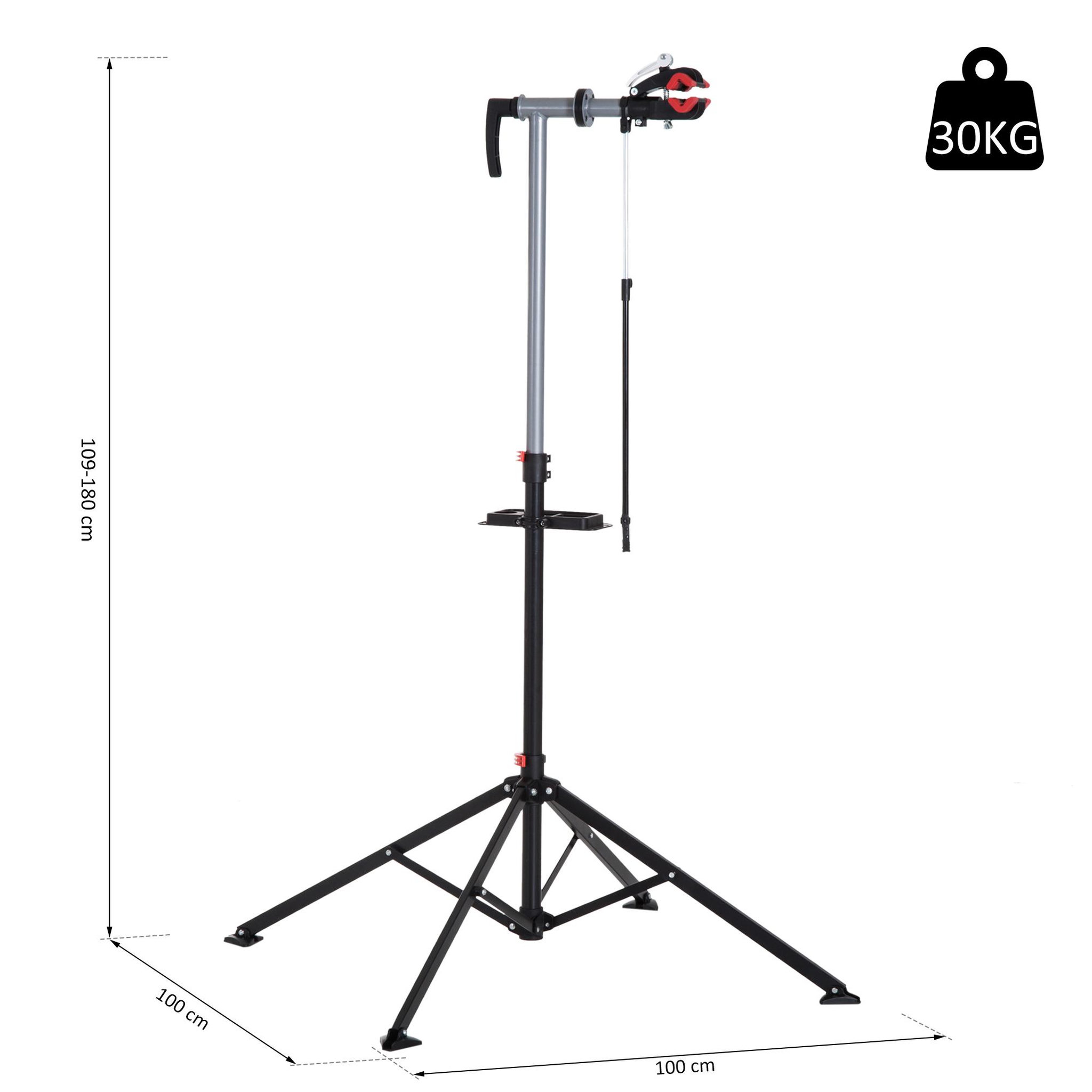 Voir la diapositive 3 : HOMCOM Pied d'atelier vélo réparation support pied de montage pivotant 360° hauteur réglable argent