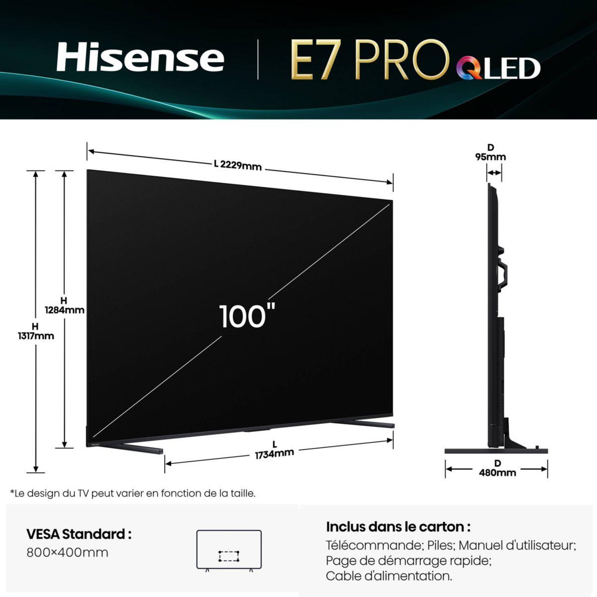 Voir la diapositive 5 : Hisense Tv qled 100e7q pro (2025) 100  (253 cm)
