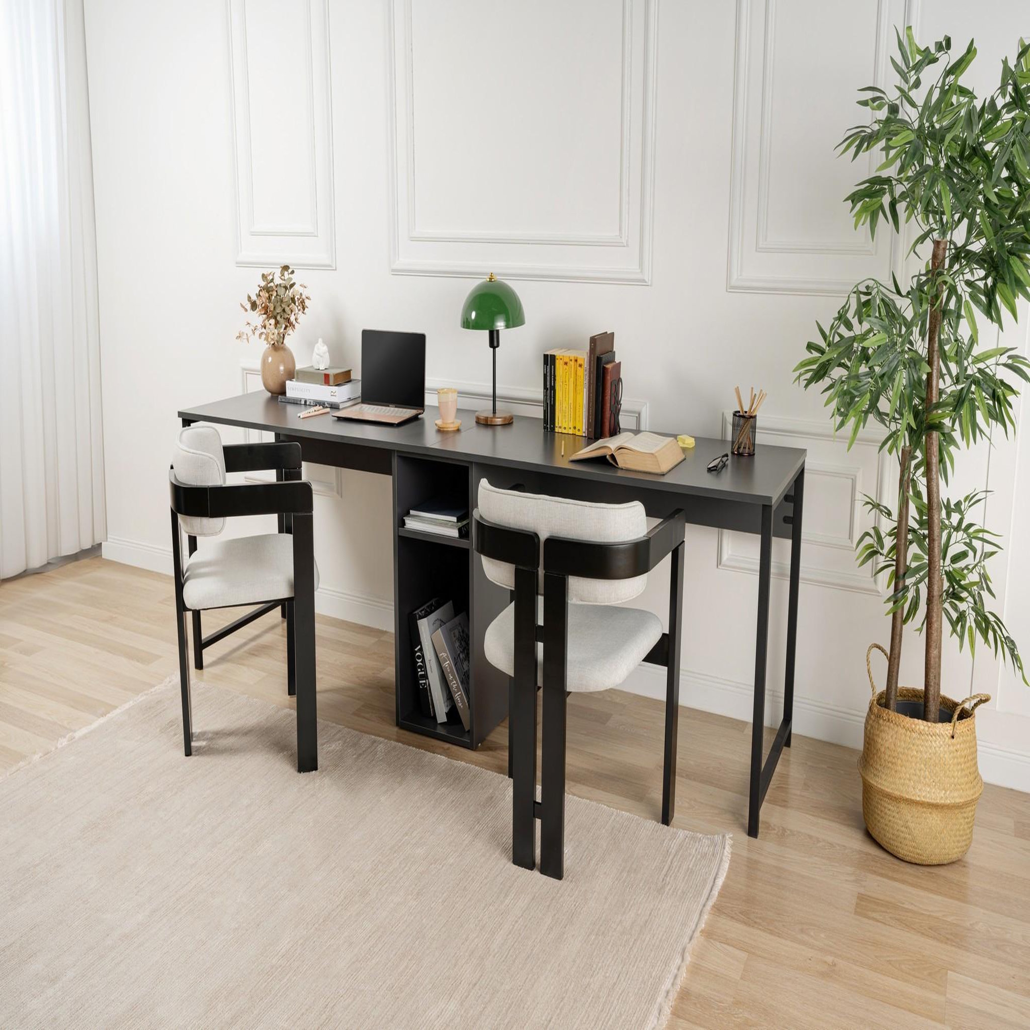 Voir la diapositive 3 : Habitat et Jardin Bureau en bois  twin study desk  - 240 x 60 x 74 cm - anthracitenoir
