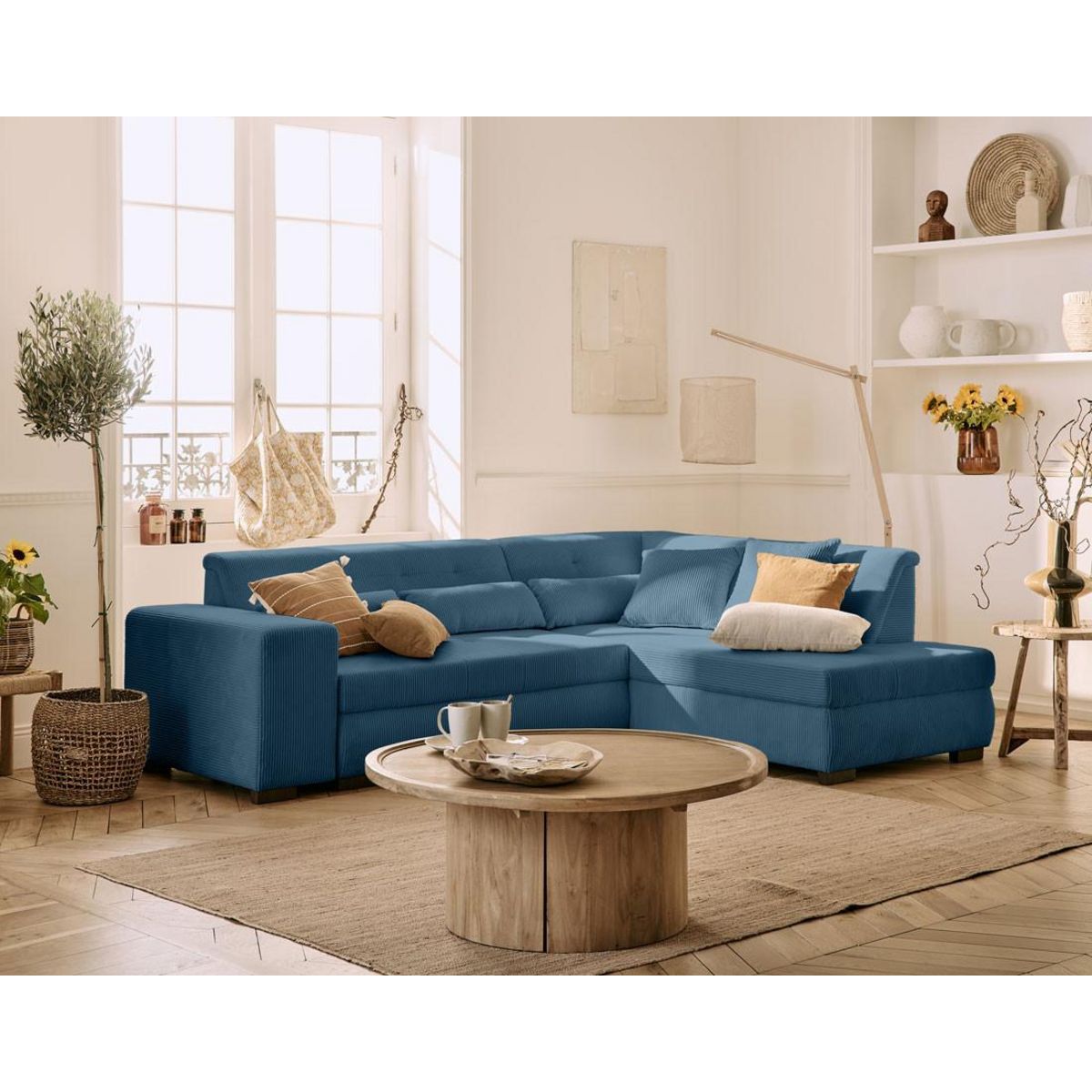 LISA DESIGN Vermont - canapé d'angle droit - 5 places - convertible - en velours côtelé