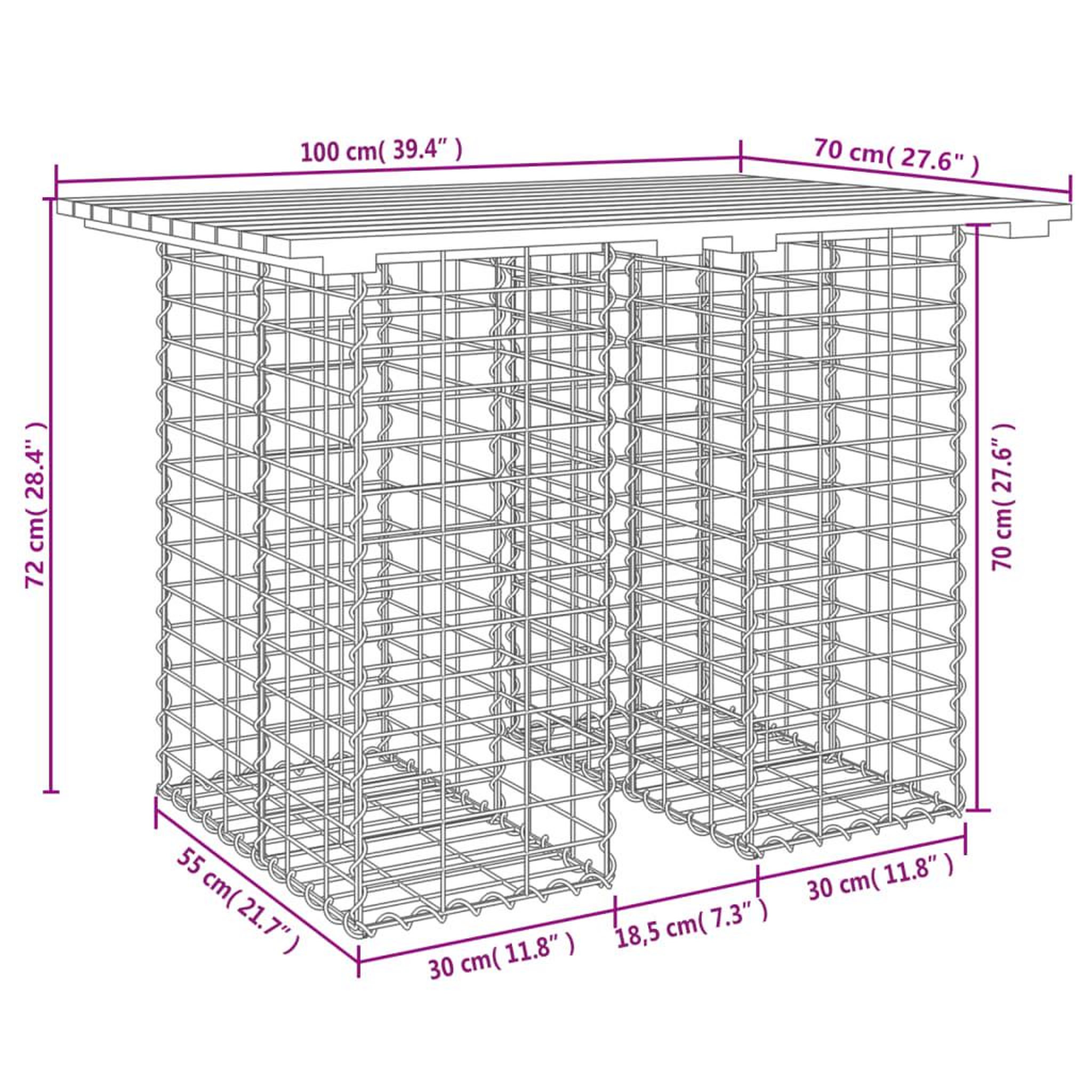 Voir la diapositive 6 : VIDAXL Banc de jardin design gabion 100x70x72 cm bois de pin impregne