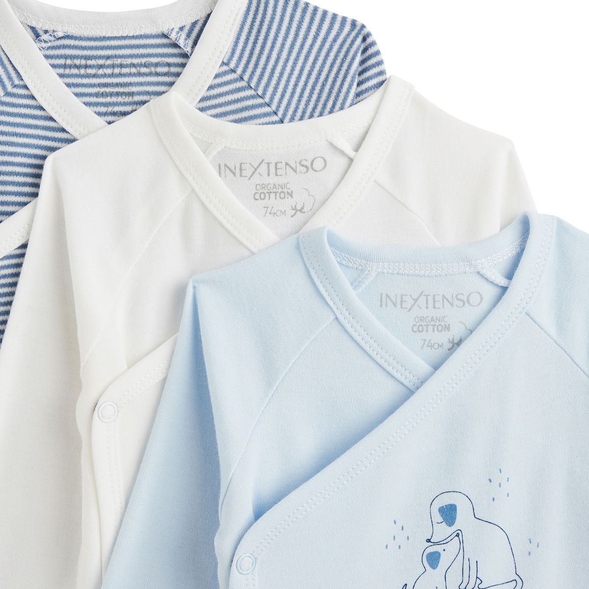 INEXTENSO Lot de 3 bodies de naissance manches longues bébé garçon