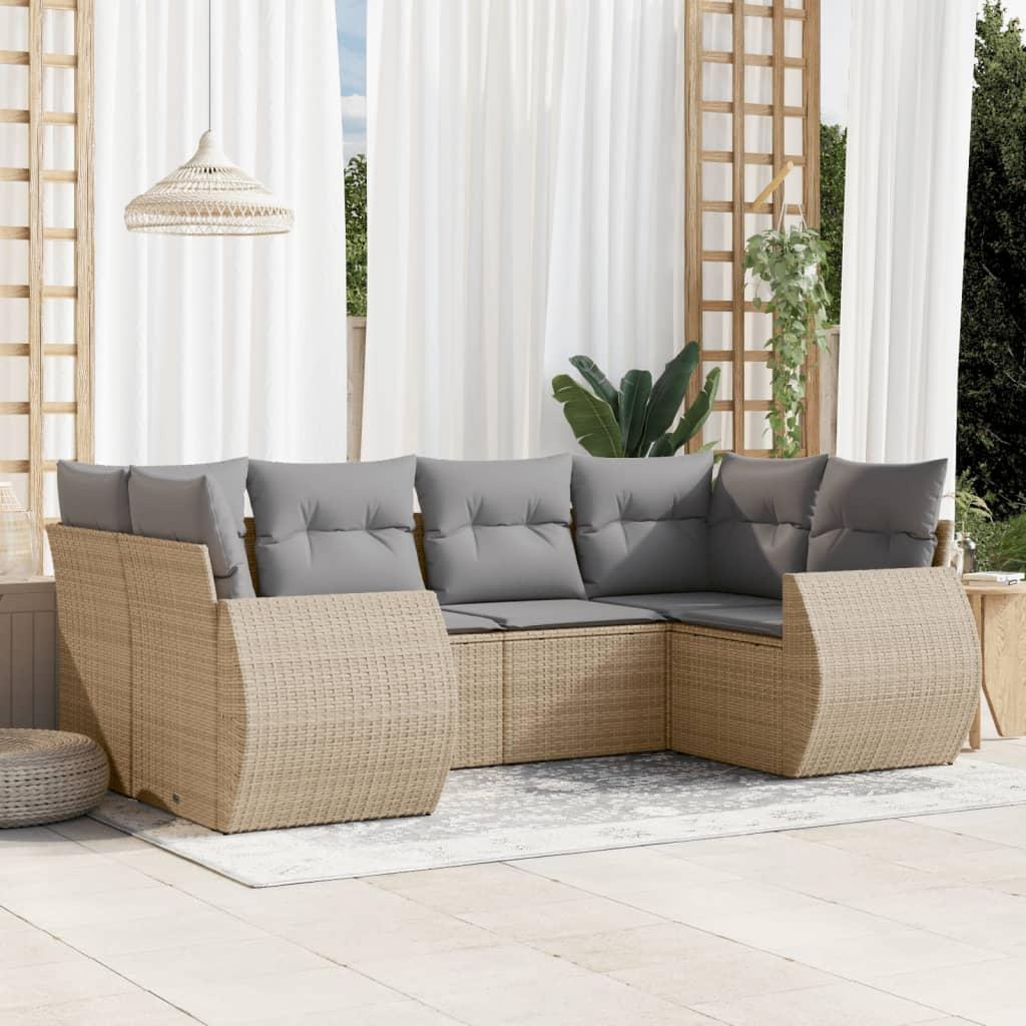 VIDAXL Salon de jardin avec coussins 6 pcs beige resine tressee