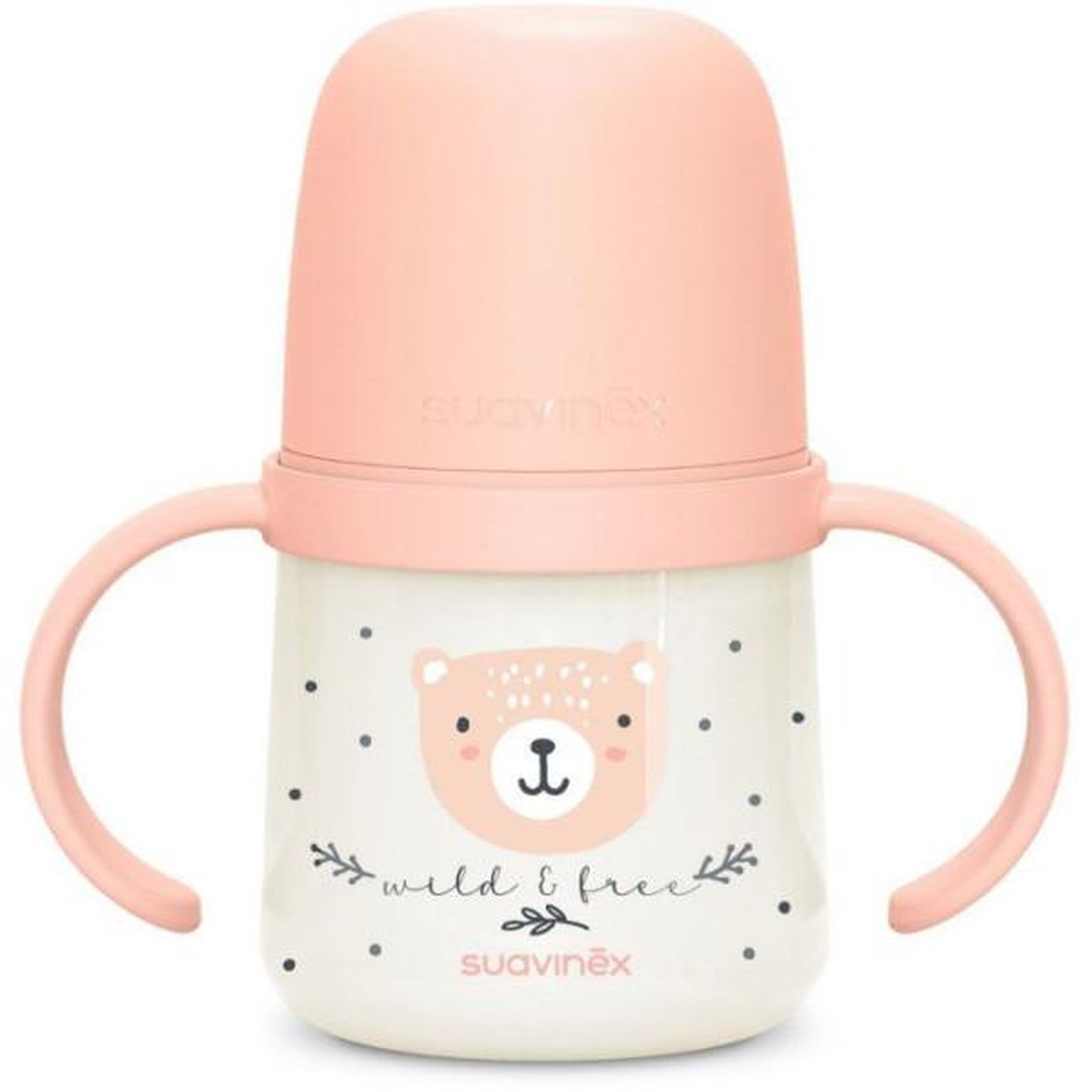 Suavinex Biberon avec anses - SUAVINEX - NIGHT&DAY WILD&FREE - 150 ml - 6 mois et plus - Rose