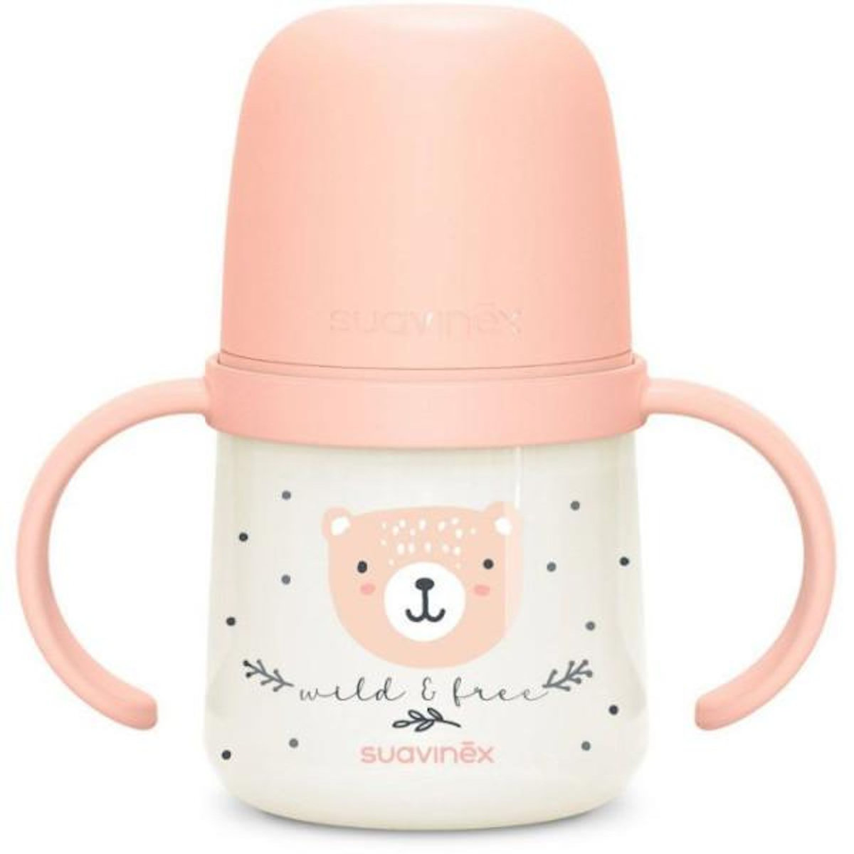 Suavinex Biberon avec anses - SUAVINEX - NIGHT&DAY WILD&FREE - 150 ml - 6 mois et plus - Rose