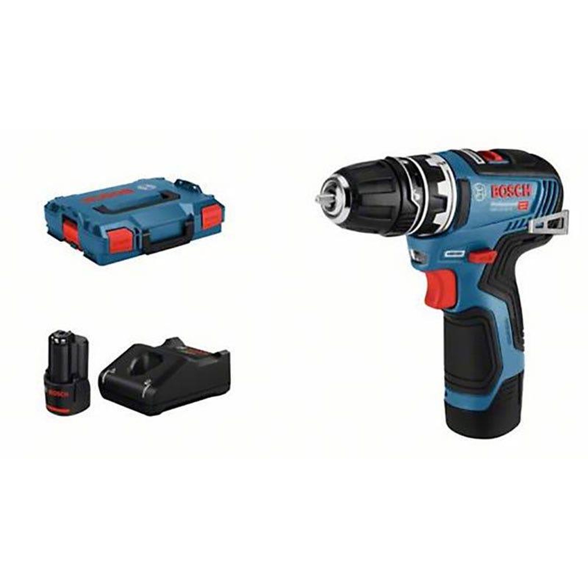 Bosch Professional Perceuse-visseuse sans fil gsr 12v-35 fc brushless + 1 mandrin 10mm + 2 batteries li-ion 12v 3ah + chargeur gal 12v-40 + coffret l-boxx