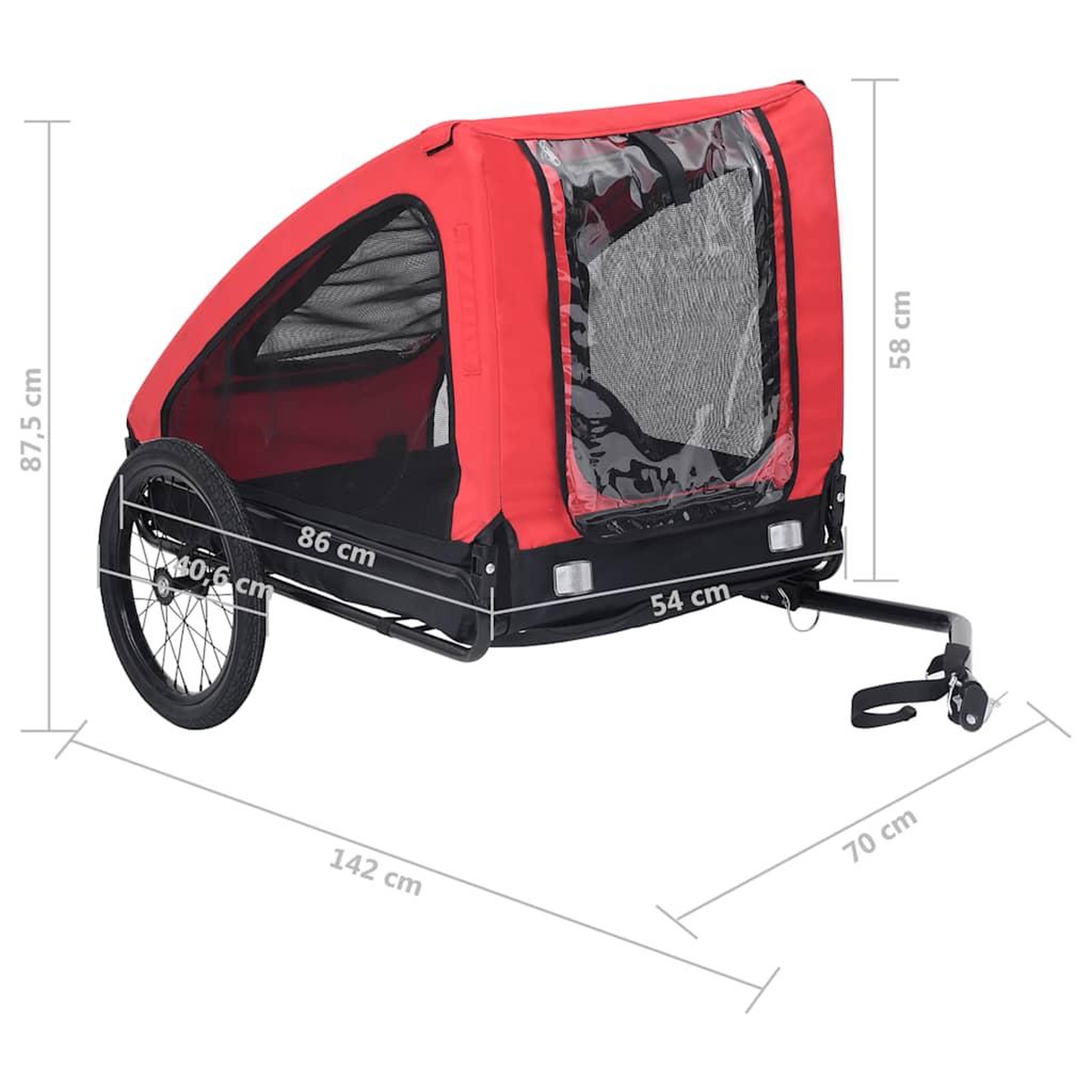 Voir la diapositive 6 : VIDAXL Remorque de velo pour animaux de compagnie rouge et noir