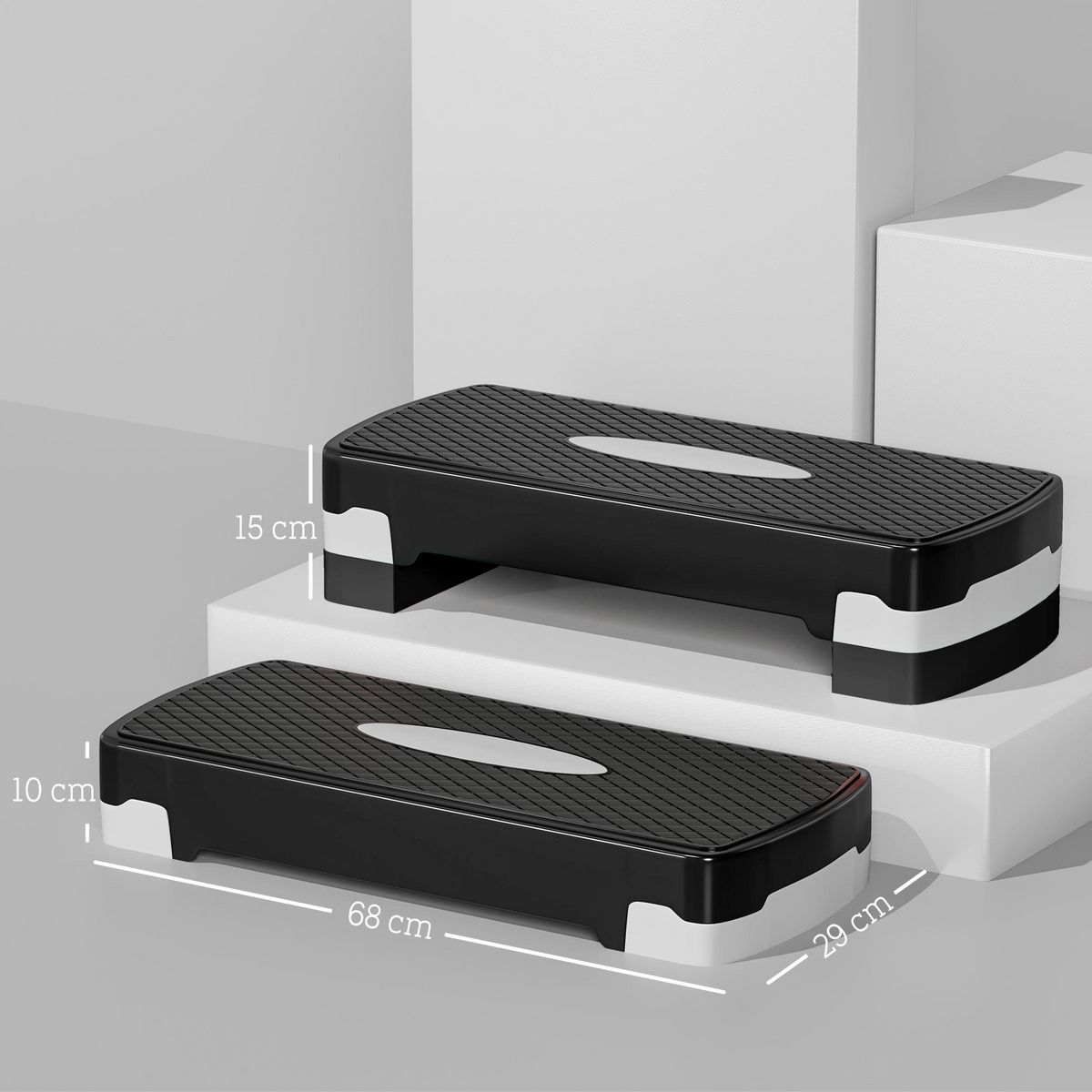 HOMCOM Stepper Fitness Aerobic hauteur reglable surface antiderapante dim. 68L x 29l x 10-15H cm plastique gris noir