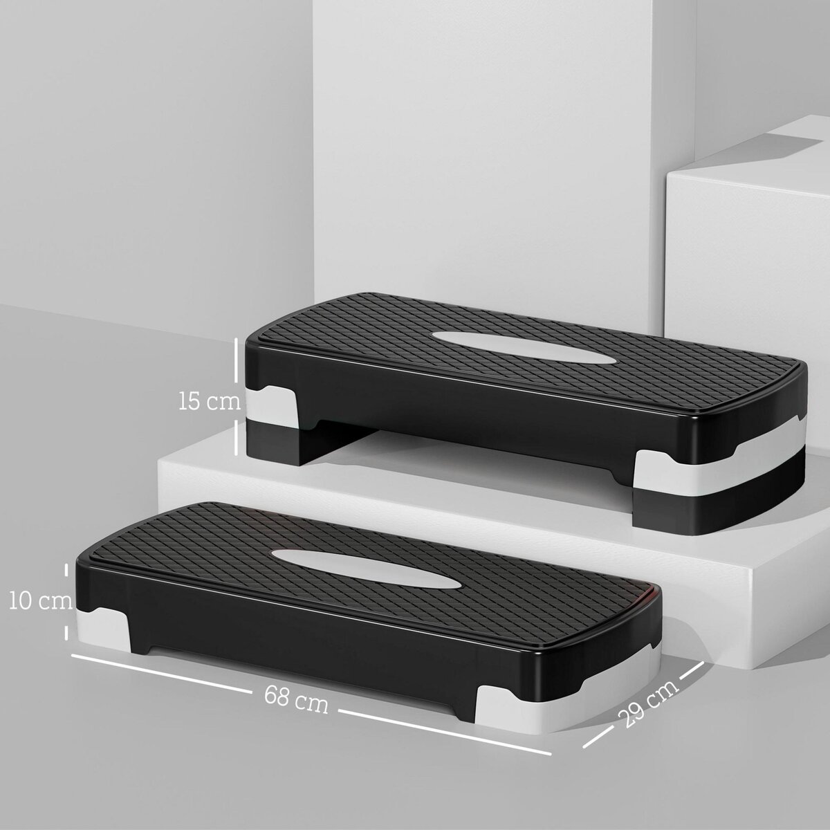 HOMCOM Stepper Fitness Aerobic hauteur reglable surface antiderapante dim. 68L x 29l x 10-15H cm plastique gris noir