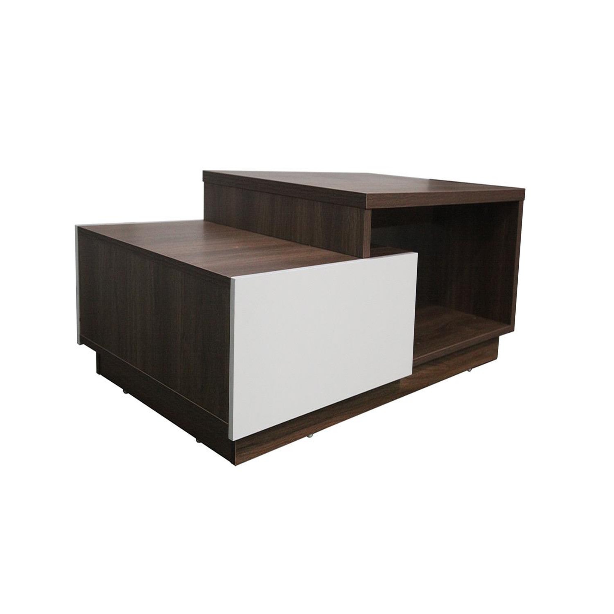 Voir la diapositive 3 : CONCEPT USINE Table basse en bois foncé et tiroirs blanc MONTREAL