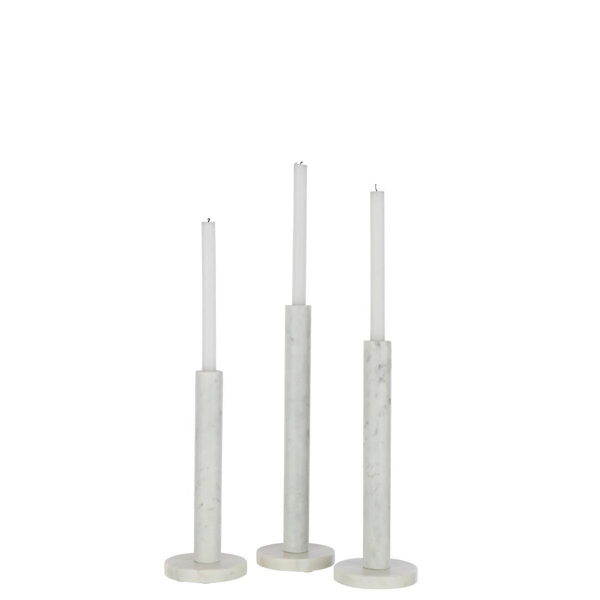 Voir la diapositive 3 : J-LINE Lot de 3 bougeoirs en marbre  bali  40cm blanc