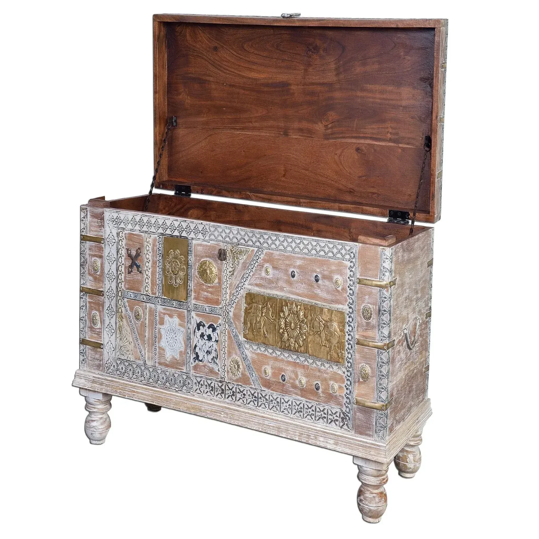 Voir la diapositive 3 : GINER Y COLOMER SL Coffre en bois de manguier 100 cm style rustique