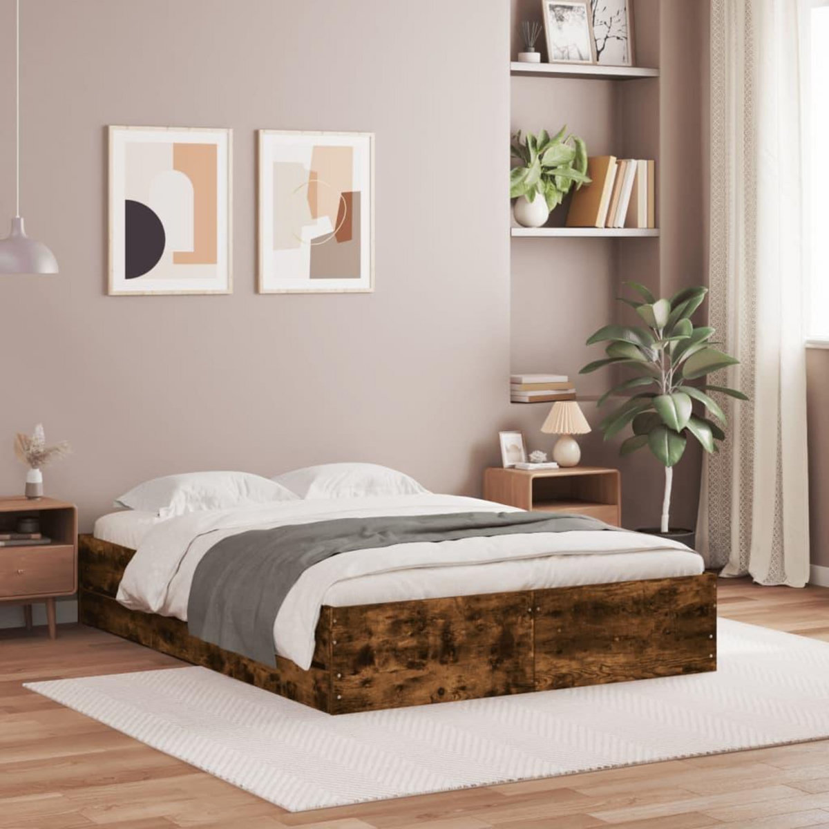 VIDAXL Cadre de lit avec tiroirs sans matelas chene fume 120x190 cm