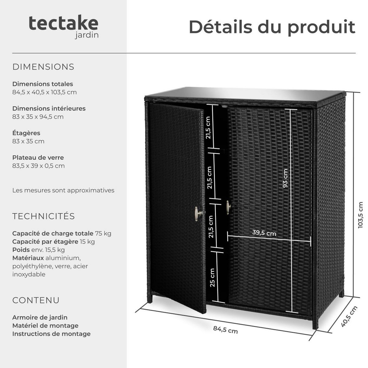 tectake Armoire de jardin avec structure en aluminium noir