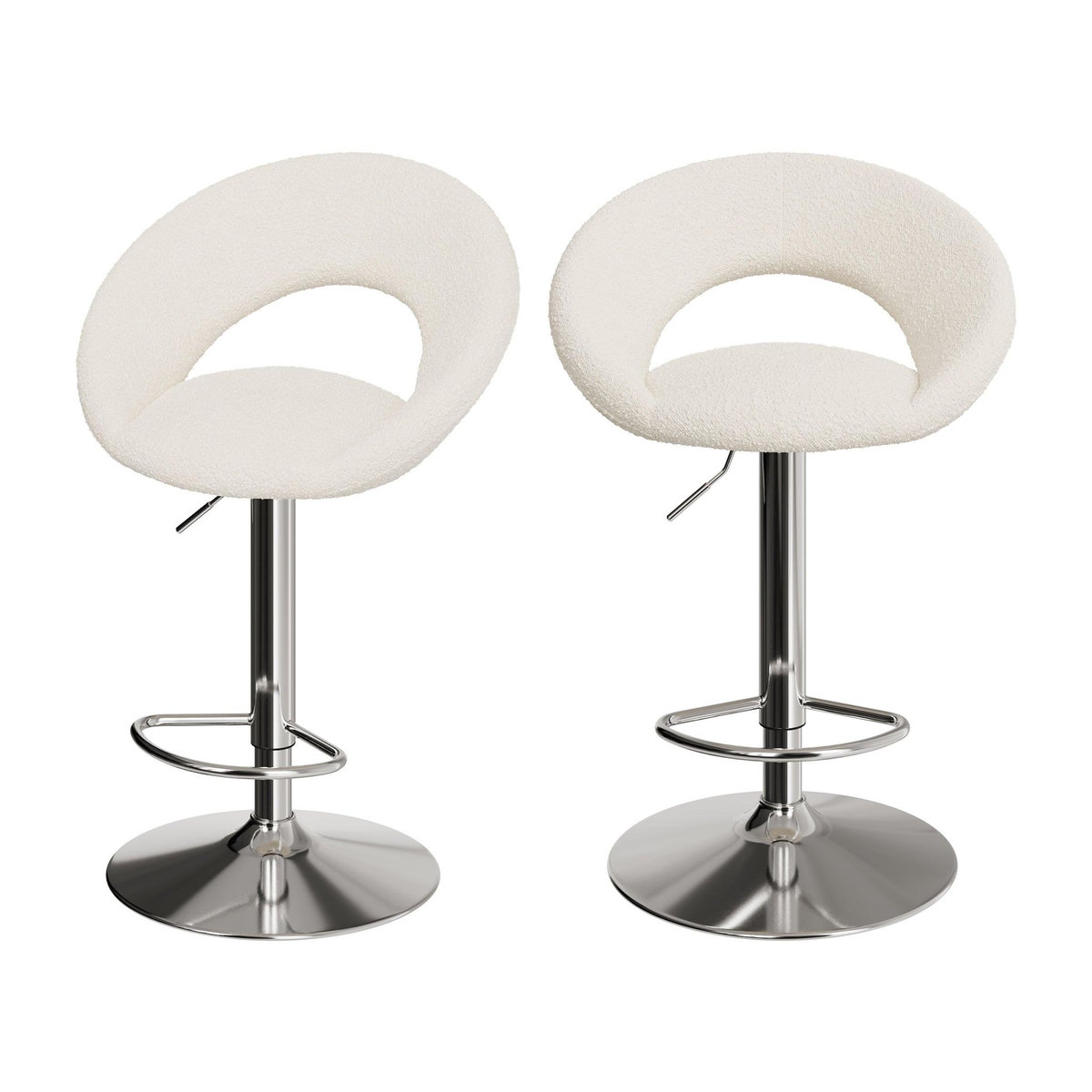 Rendez vous déco Lot de 2 chaises de bar en tissu bouclé crème 61/76,5 cm-Cloclo