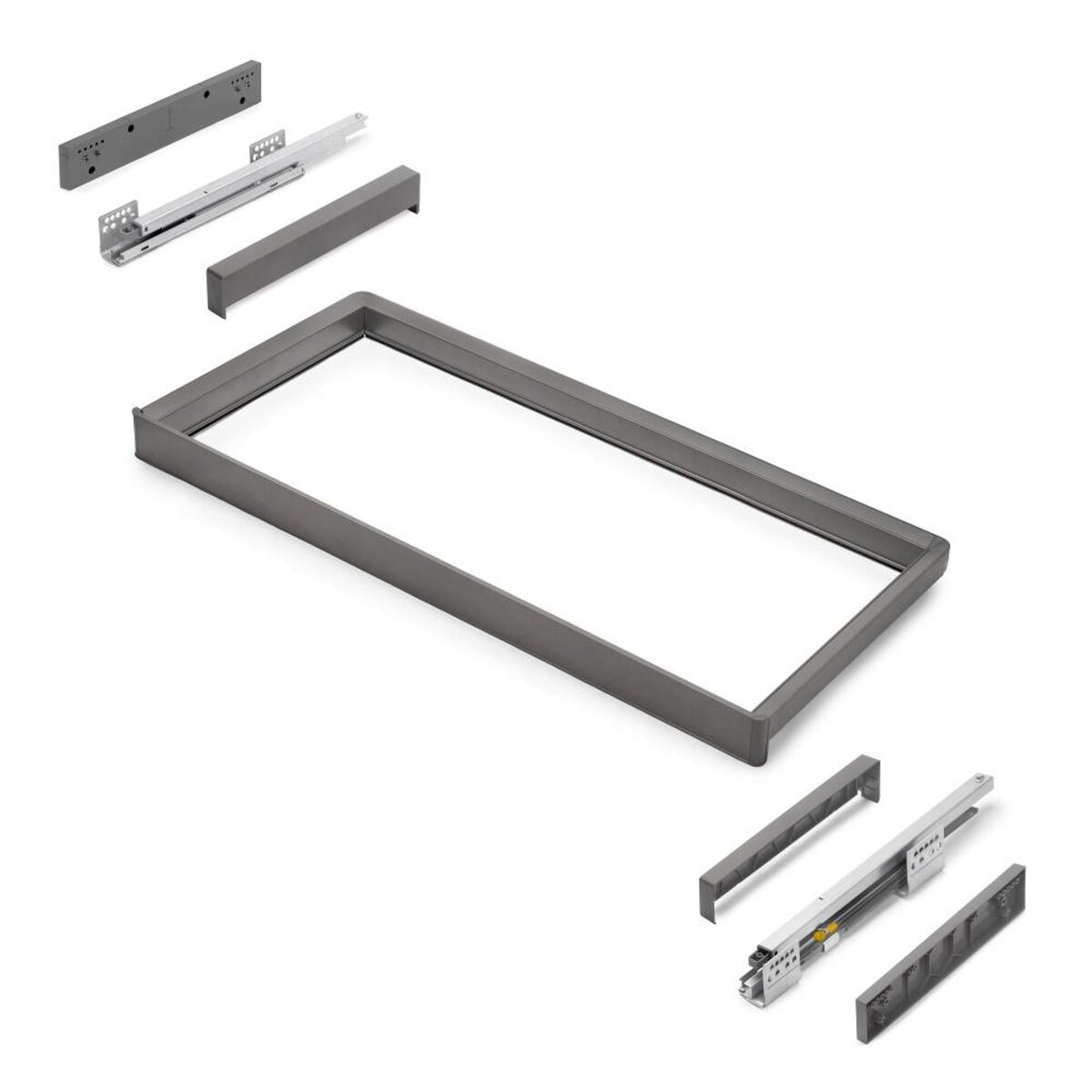 EMUCA SRL Rack avec glissières à extension totale et à fermeture douce pour accessoires d'armoire Quartz -  862-888mm -  Aluminium et plastique -  Titane