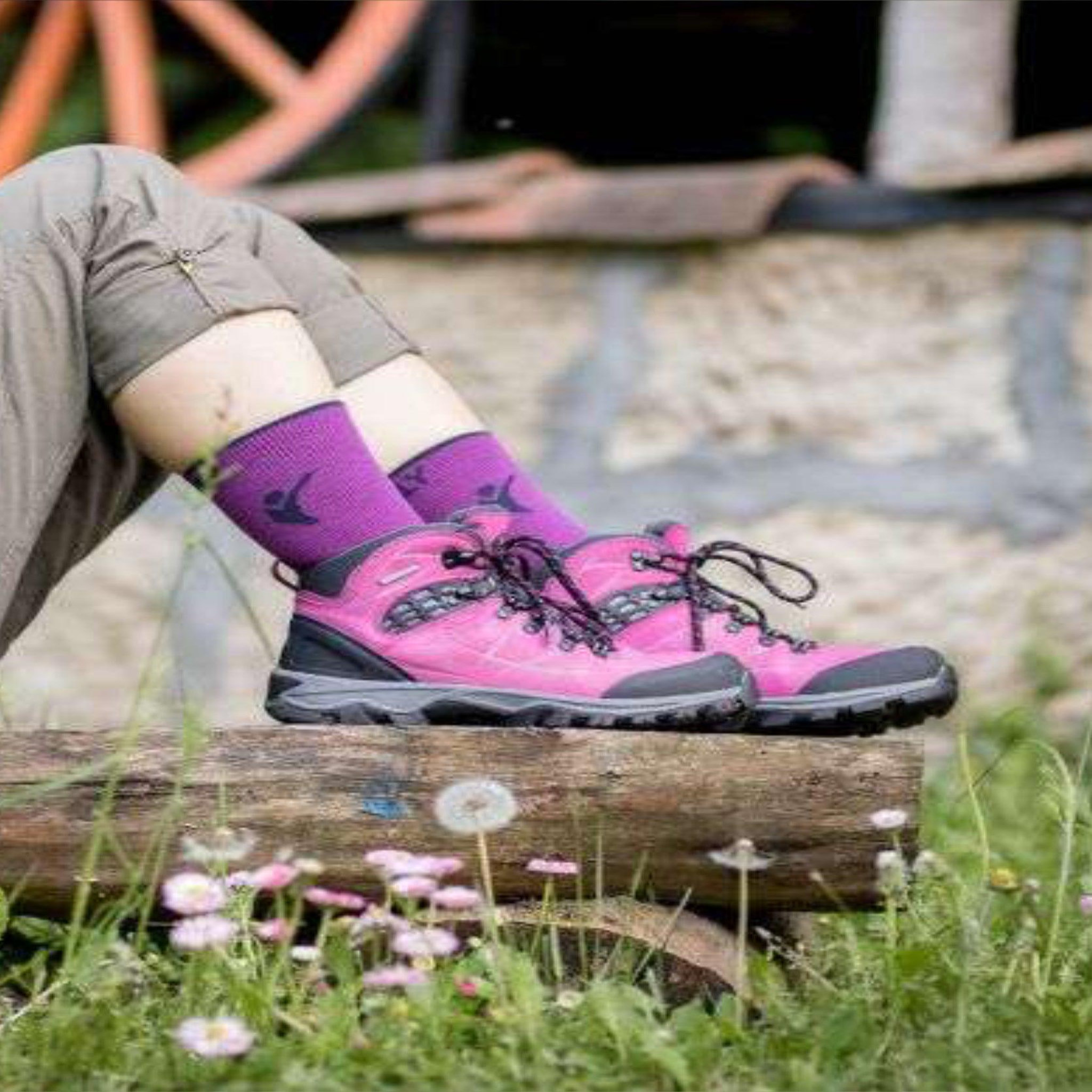 Voir la diapositive 3 : TRY TO FLY Chaussettes de randonnée fines laine mérinos fuchsia