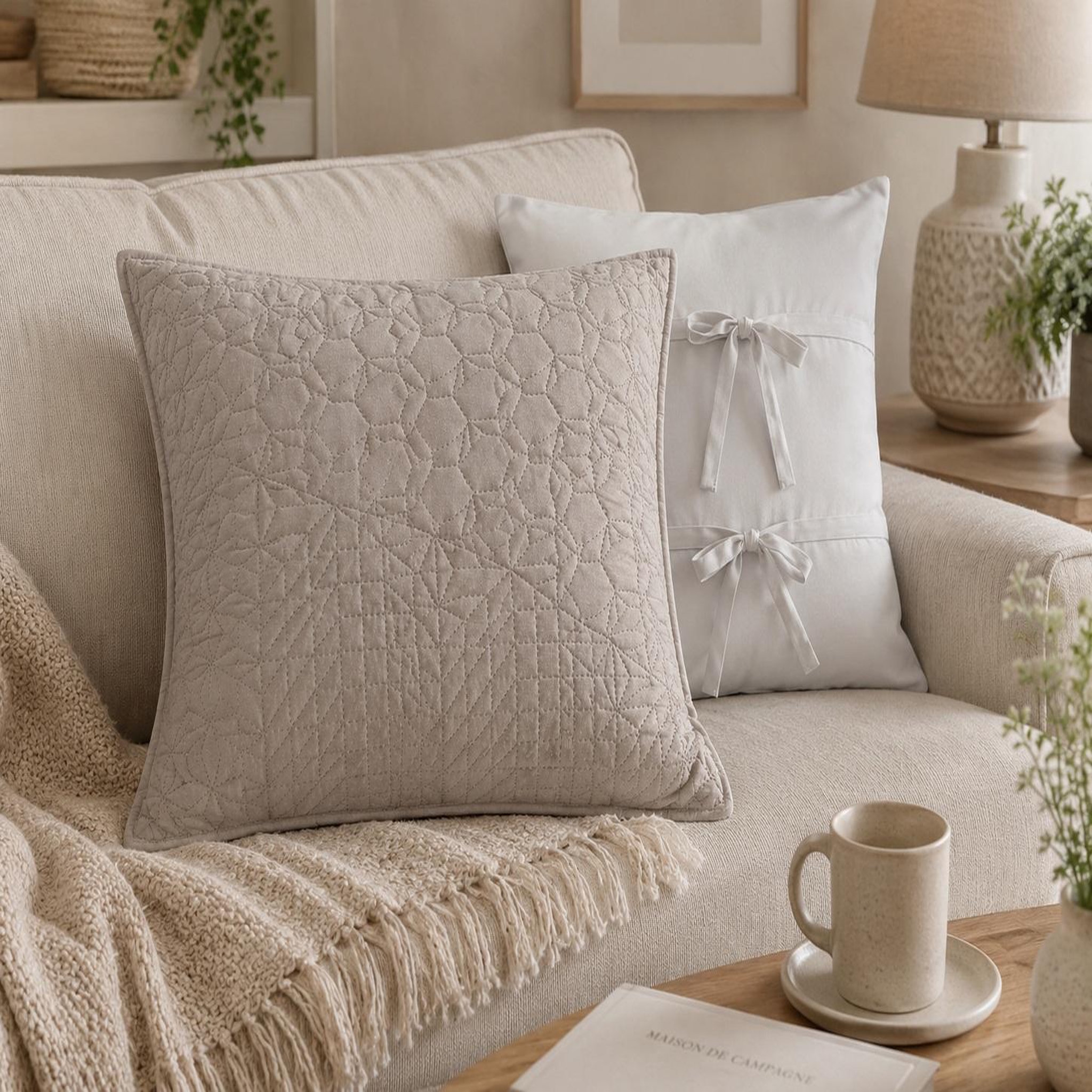 Voir la diapositive 2 : Eden Housse de coussin cottage 45 cm lin et blanc