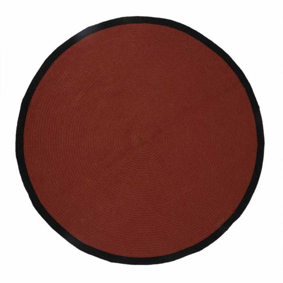 Paris Prix Tapis Rond en Coton  Bord  120cm Terracotta & Noir