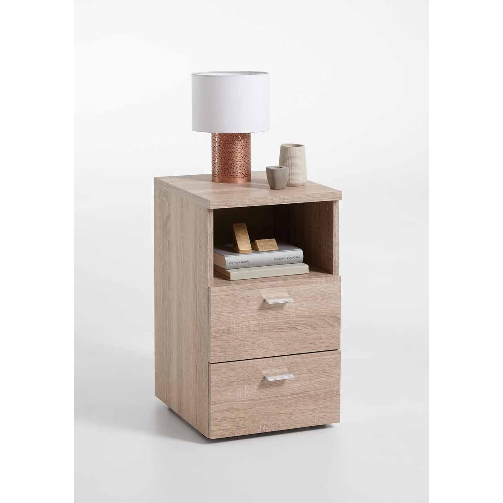 Voir la diapositive 2 : Paris Prix Table de chevet 2 tiroirs  macom  61cm chêne