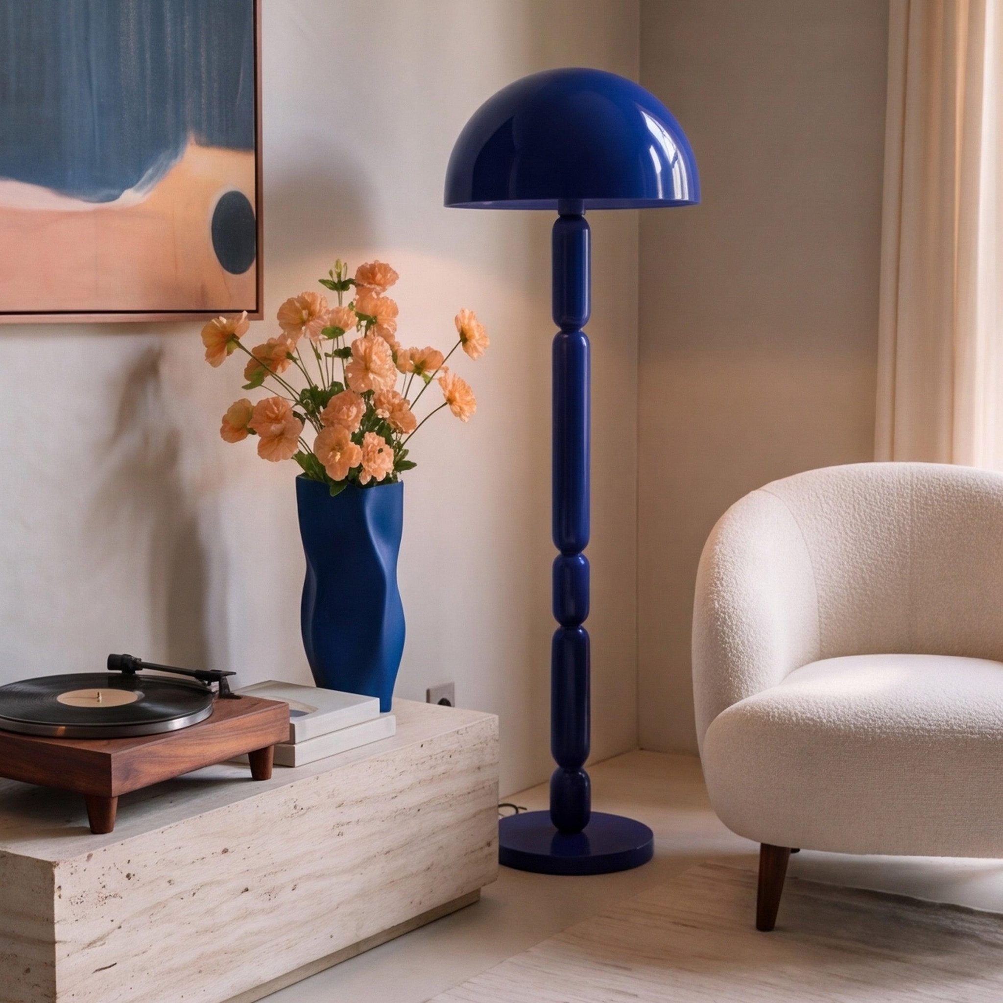 Voir la diapositive 5 : MAISON PAVANE Lampadaire en bois et métal bleu foncé-romy