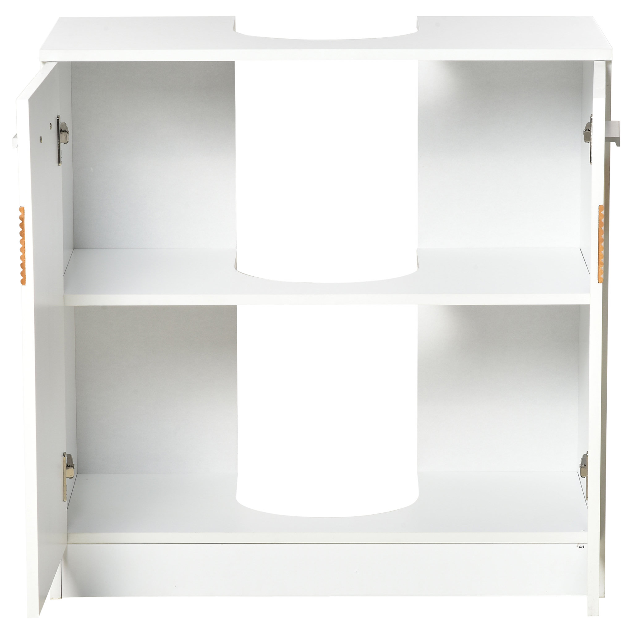 Voir la diapositive 6 : KLEANKIN Meuble vasque style cosy chic bandeau 10 bambous placard 2 portes avec étagère MDF dim. 60L x 30l x 60,5H cm blanc