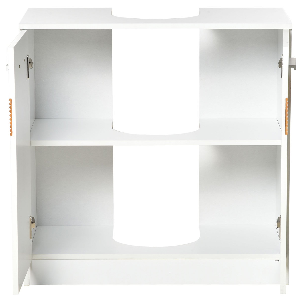 KLEANKIN Meuble vasque style cosy chic bandeau 10 bambous placard 2 portes avec étagère MDF dim. 60L x 30l x 60,5H cm blanc