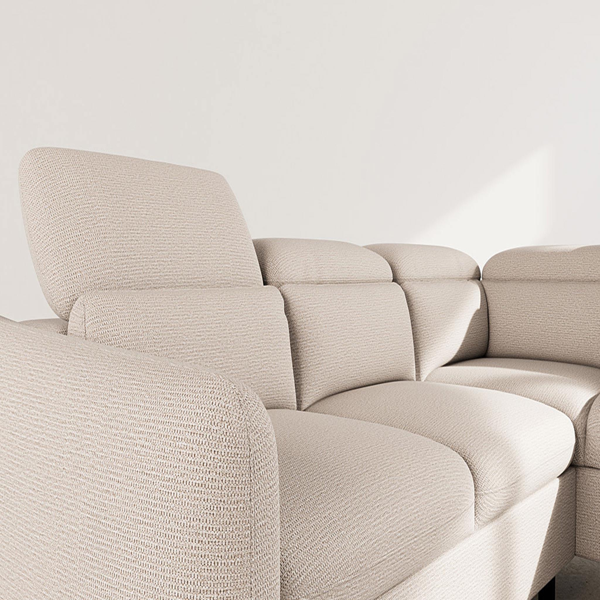 Voir la diapositive 5 : BEST MOBILIER Opaline - canapé d'angle droit 5 places convertible avec têtières et coffre en tissu texturé