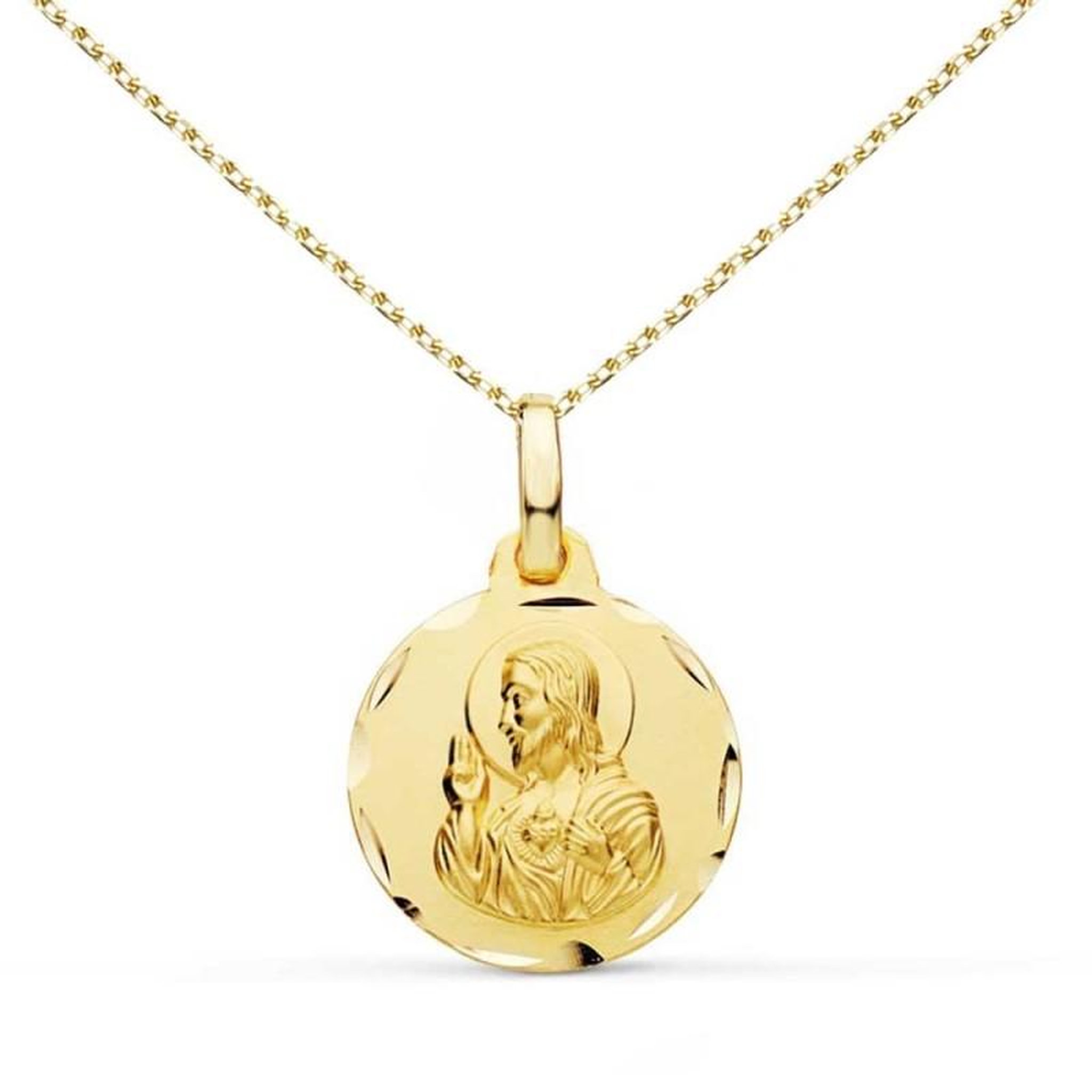 L'ATELIER D'AZUR Collier - Médaille Sacré Coeur de Jésus Or Jaune - Chaîne Dorée - Gravure Offerte