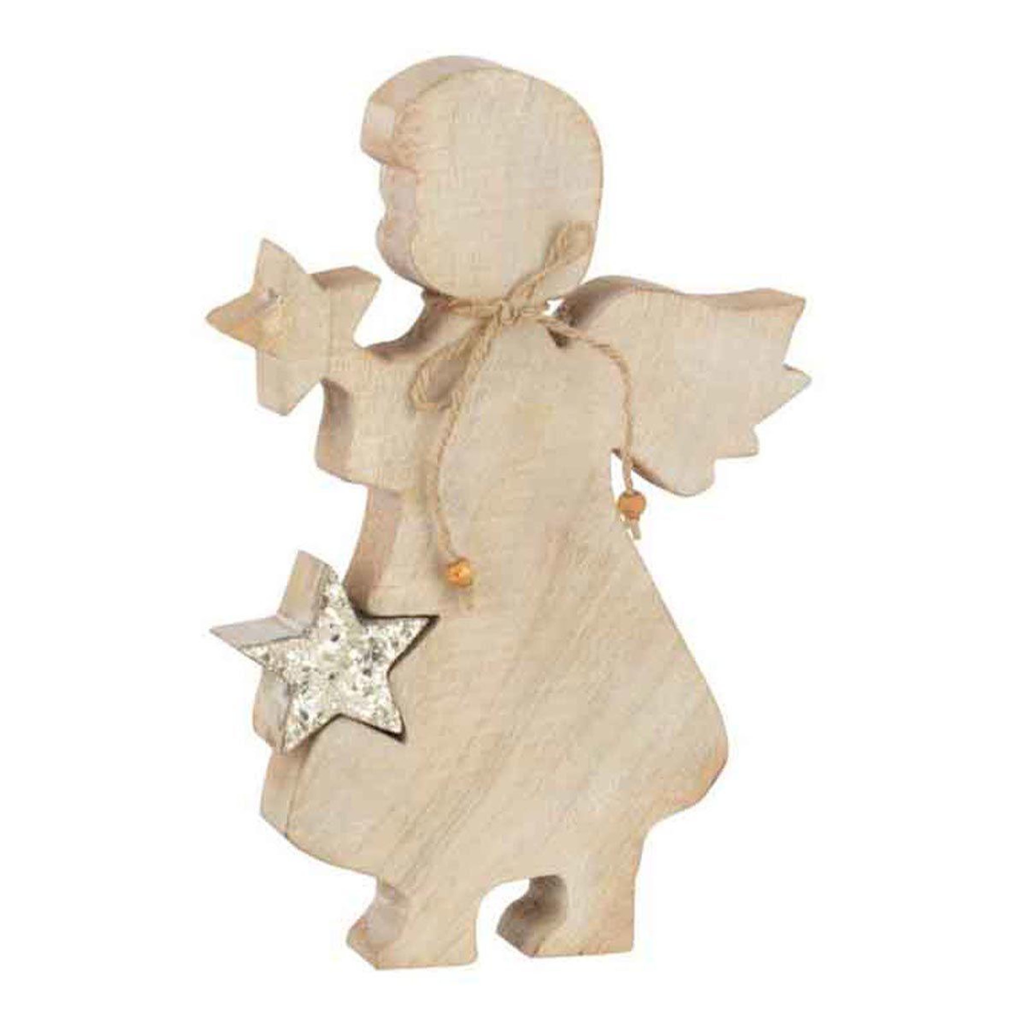 Voir la diapositive 1 : J-LINE Statuette déco en bois  ange étoile  29cm or