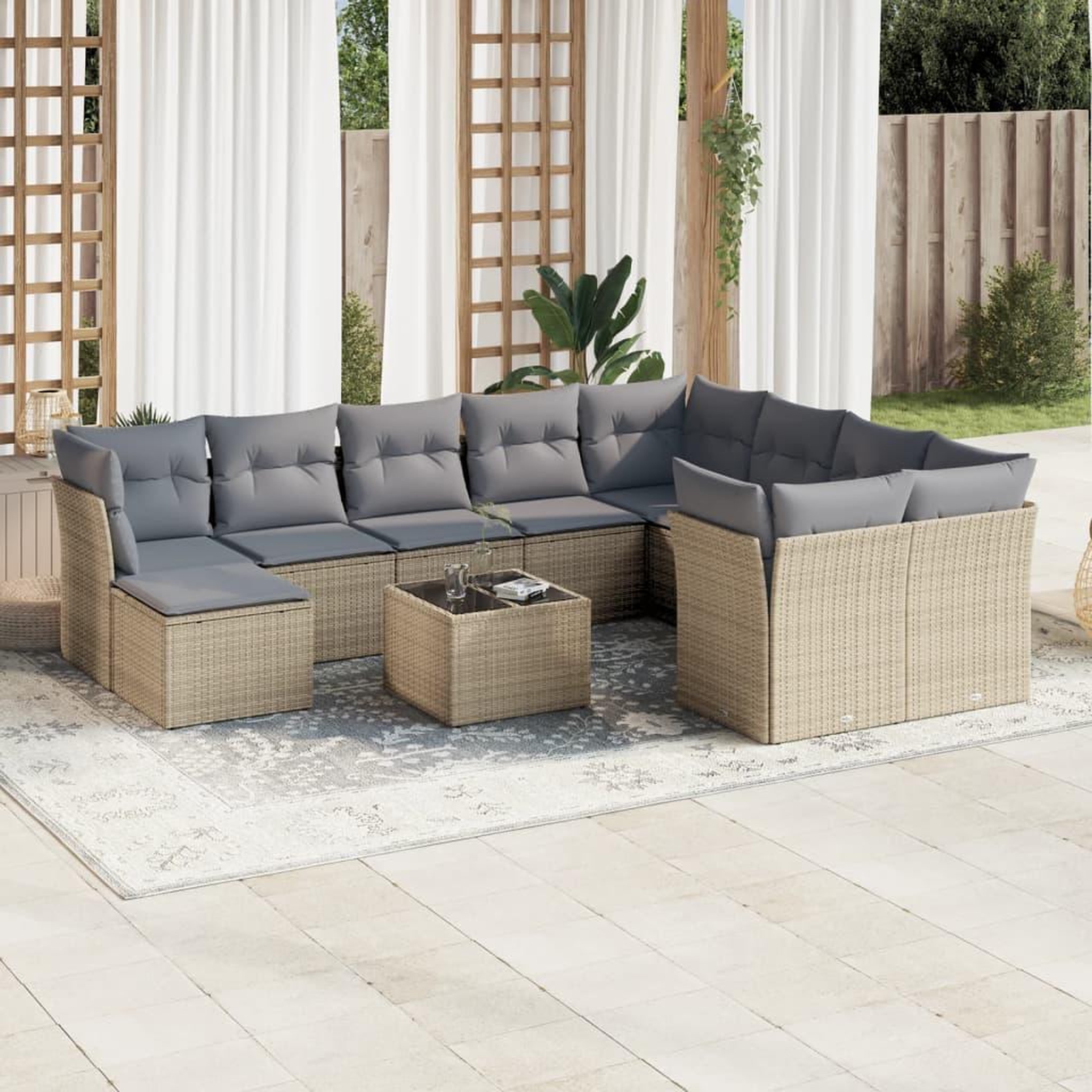 VIDAXL Salon de jardin 11 pcs avec coussins beige resine tressee