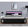 Voir la diapositive 3 : CONCEPT USINE Structure de lit LED avec rangements 160 x 200 cm noir ENFIELD