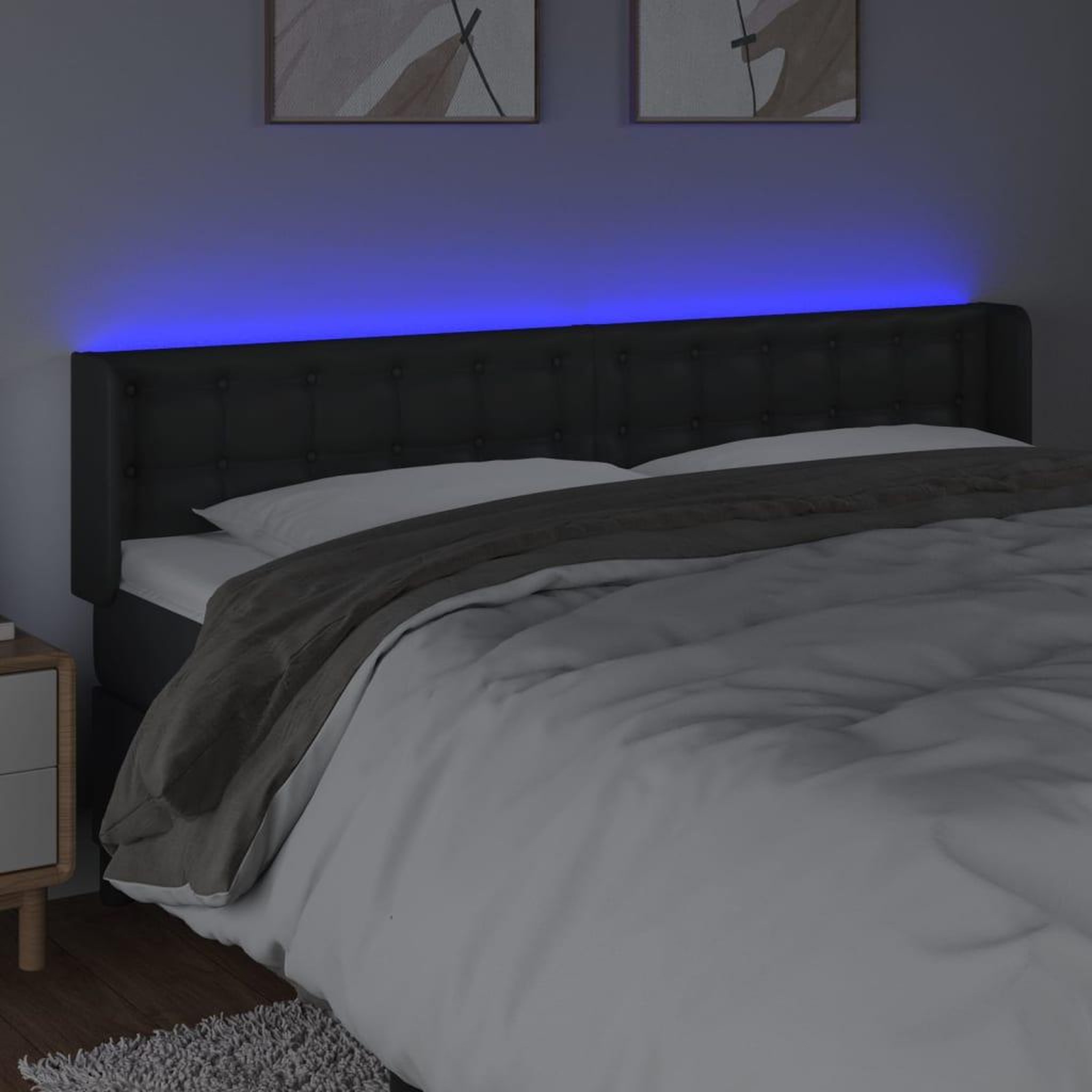 Voir la diapositive 4 : VIDAXL Tete de lit a LED Noir 163x16x78/88 cm Similicuir
