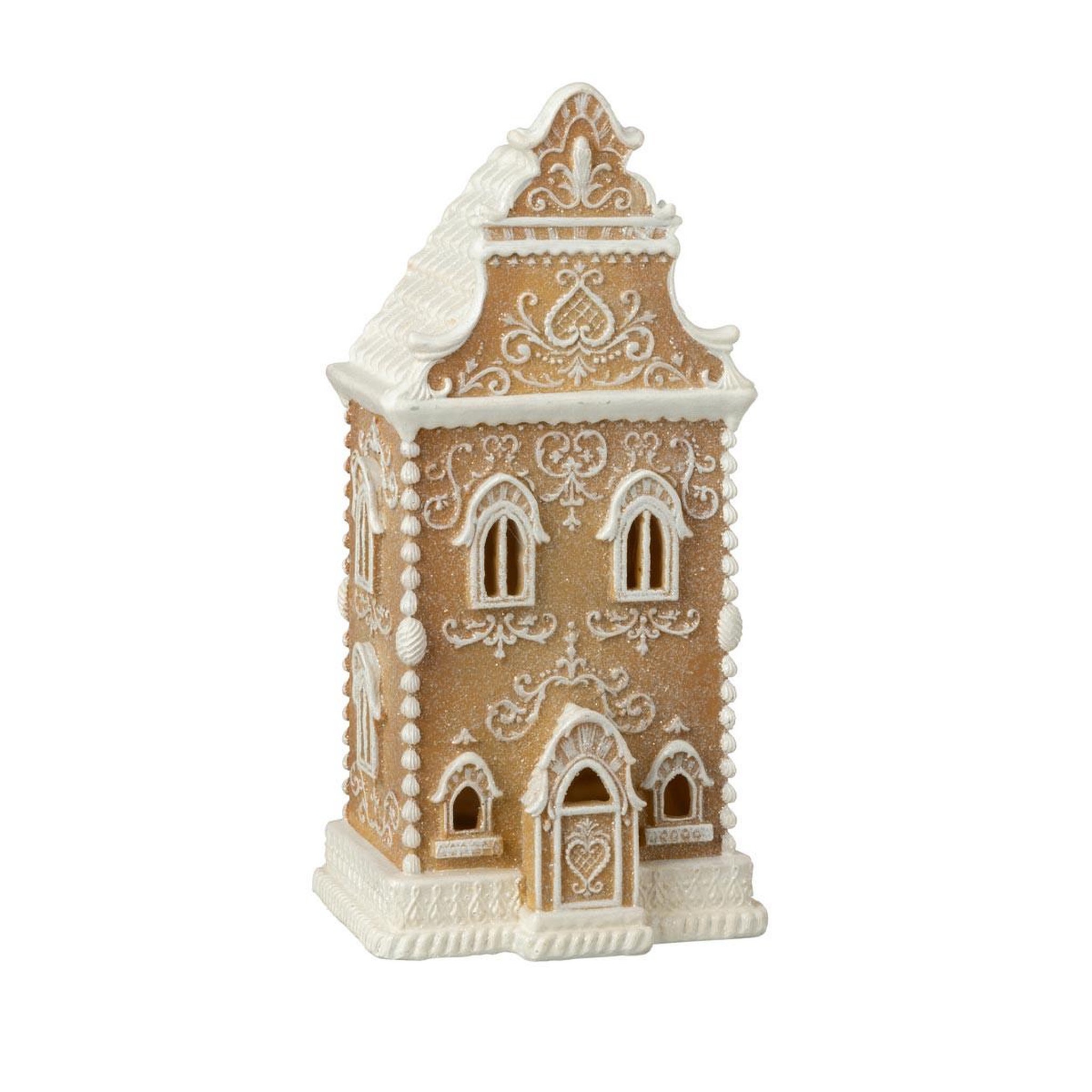 Voir la diapositive 2 : J-LINE Maison pain d'épice à led  danae  34cm beige