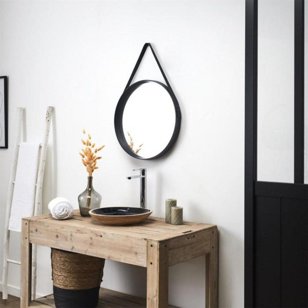 Paris Prix Miroir Rond  Barbier  51cm Noir