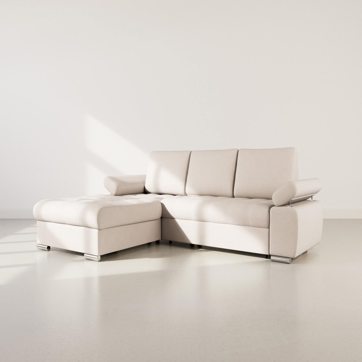 BEST MOBILIER Bianca - canapé d'angle gauche 4 places convertible avec coffre en tissu texturé