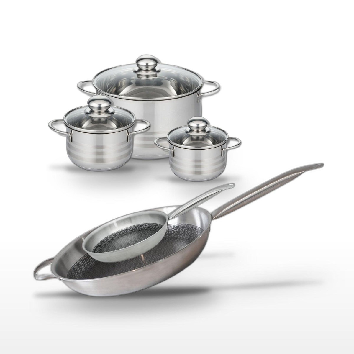 ELO Lot de 2 Poêles 24/32 cm et 3 Faitouts 12/14/24 cm Elo Relief Solution