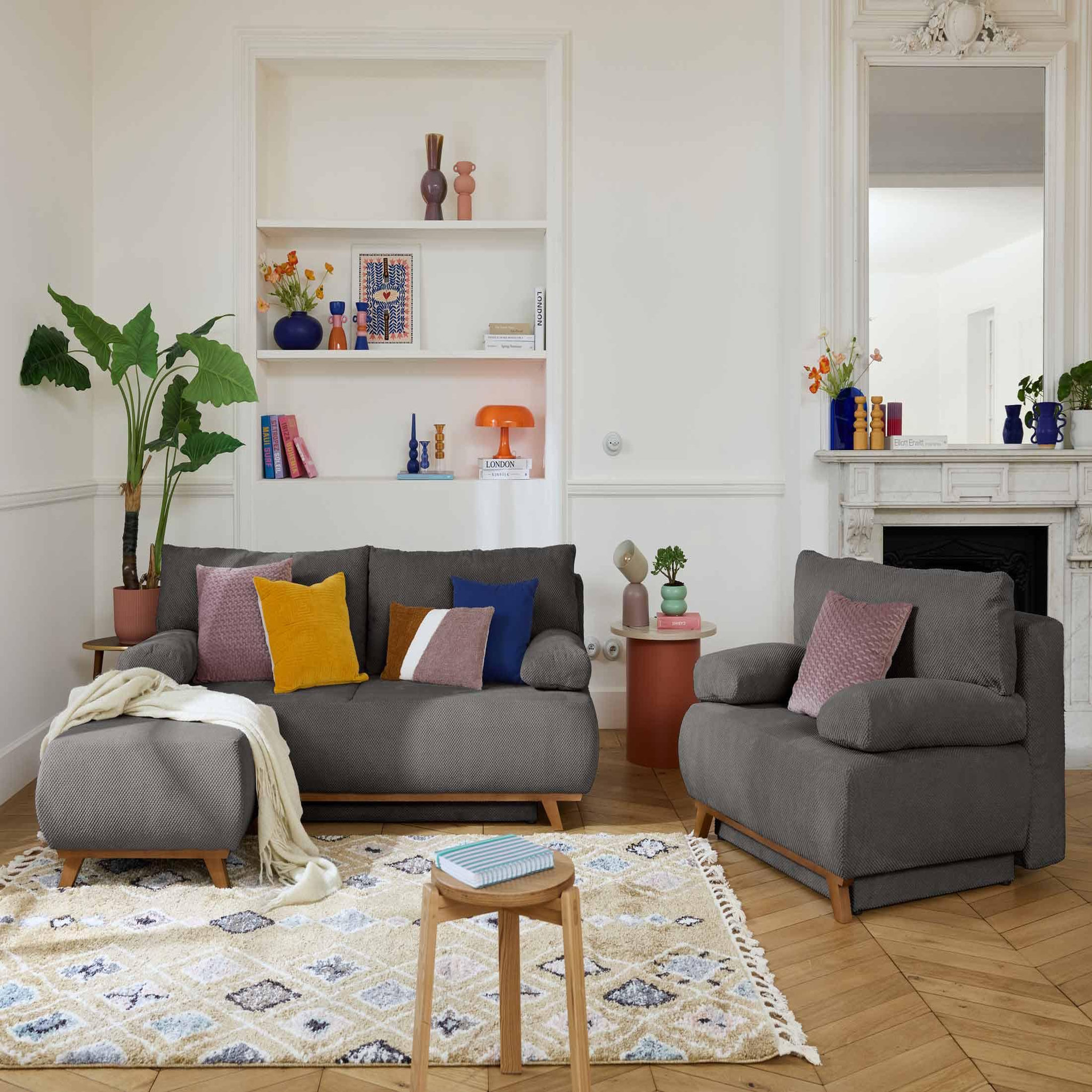 Voir la diapositive 6 : BEST MOBILIER Cristal - pouf modulable - 65 cm - en velours texturé