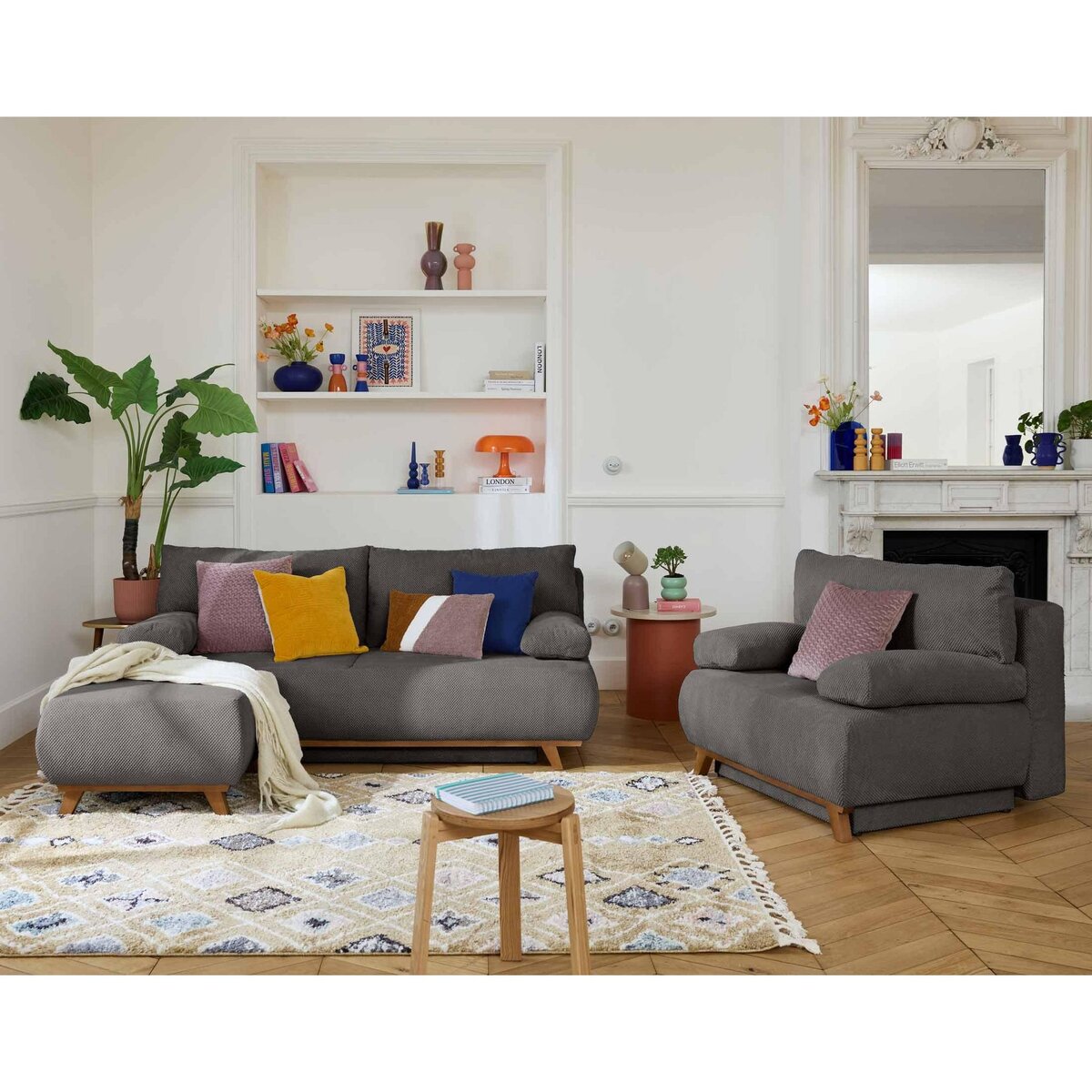 BEST MOBILIER Cristal - pouf modulable - 65 cm - en velours texturé