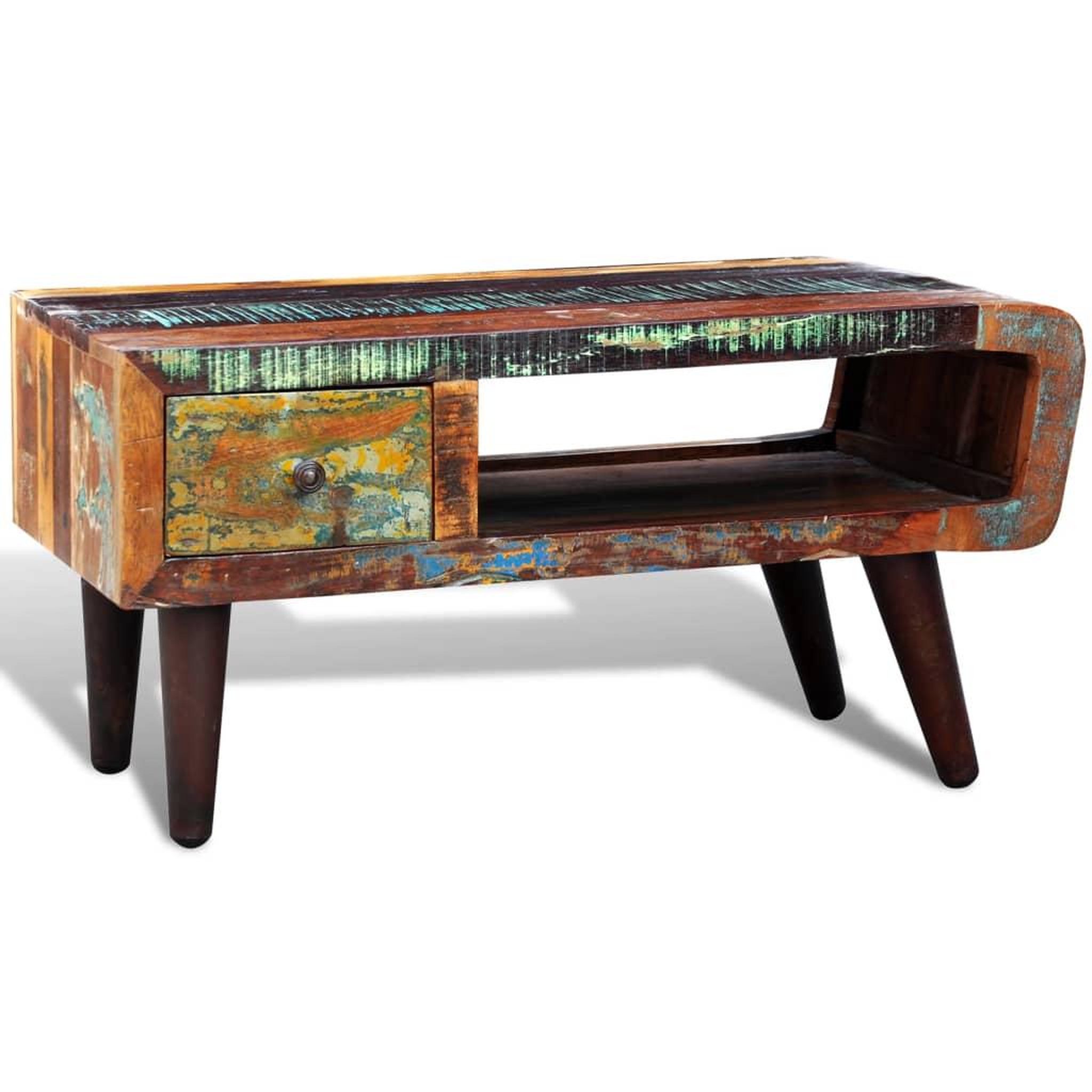 Voir la diapositive 2 : VIDAXL Table basse avec bord incurve et 1 tiroir Bois de recuperation