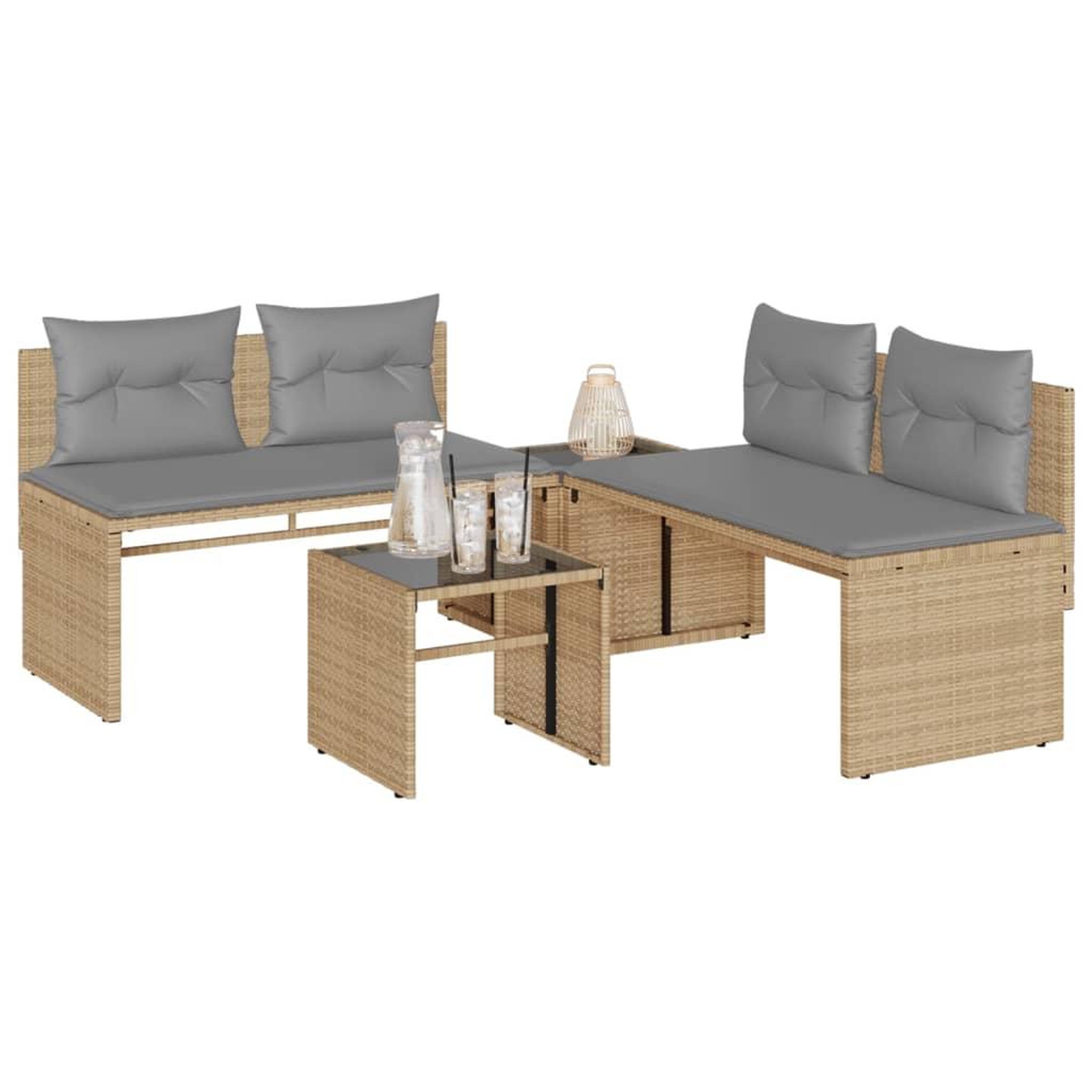 VIDAXL Salon de jardin avec coussins 4 pcs beige resine tressee