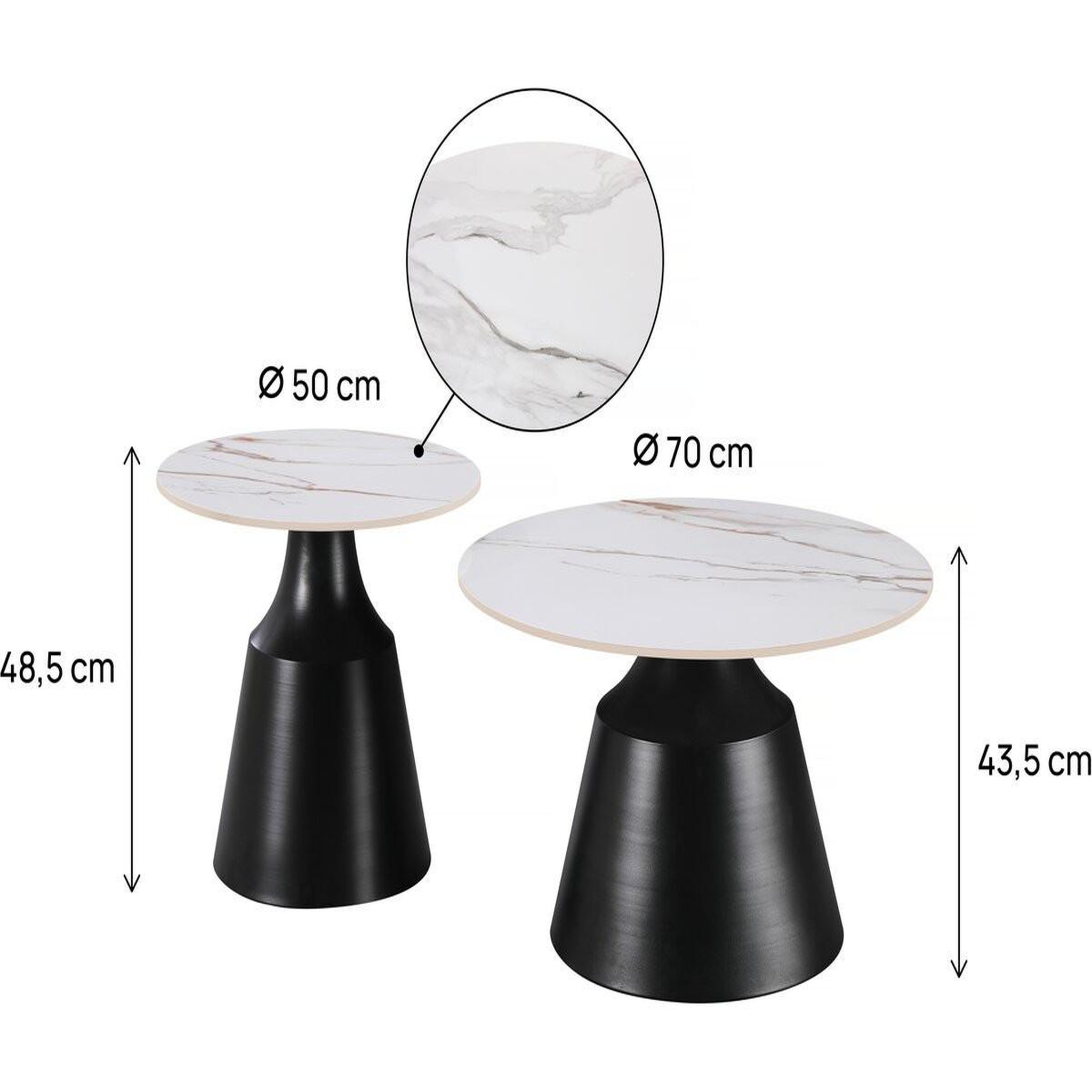 Voir la diapositive 3 : Habitat et Jardin Lot de 2 tables basses gigognes en céramique  vulca  - 70 x 70 x 43 cm - blanc