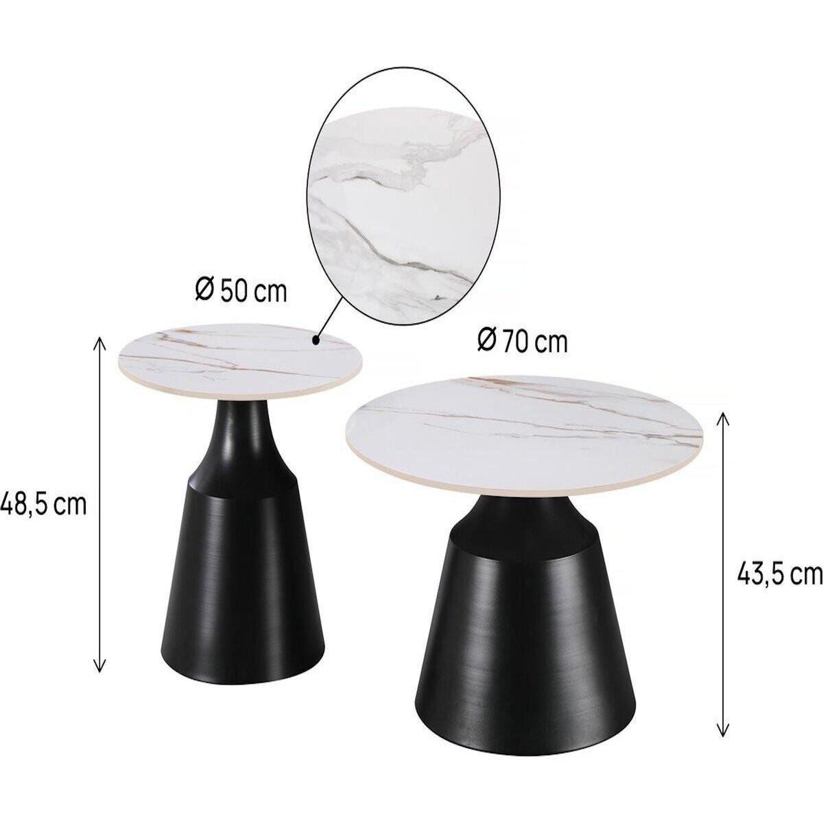 Habitat et Jardin Lot de 2 tables basses gigognes en céramique  Vulca  - 70 x 70 x 43 cm - Blanc