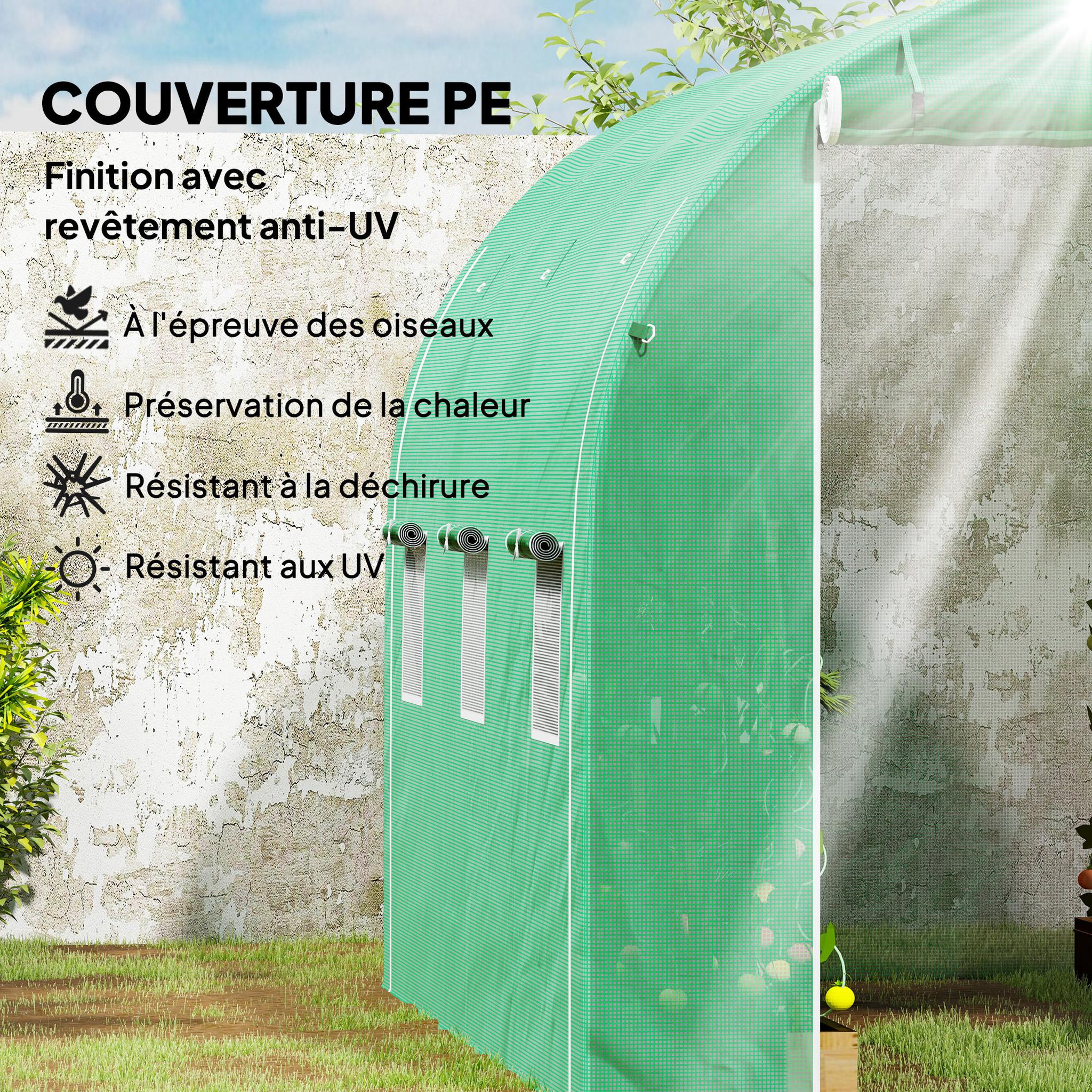 Voir la diapositive 6 : OUTSUNNY Serre de jardin tunnel 6 m² acier galvanisé renforcé dia. 1,9 cm bâche pe haute densité vert
