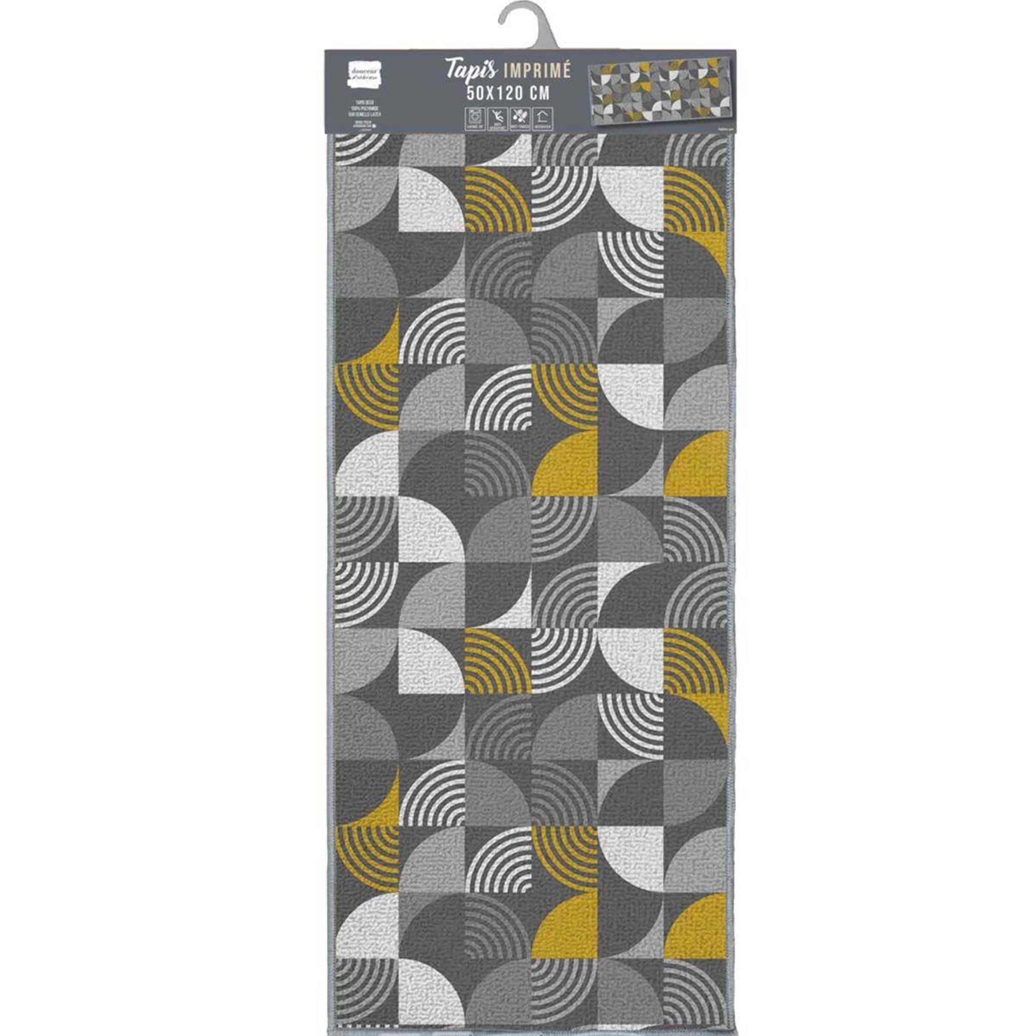 Voir la diapositive 2 : Douceur d'Intérieur Tapis déco imprimé  rythmo  50x120cm gris